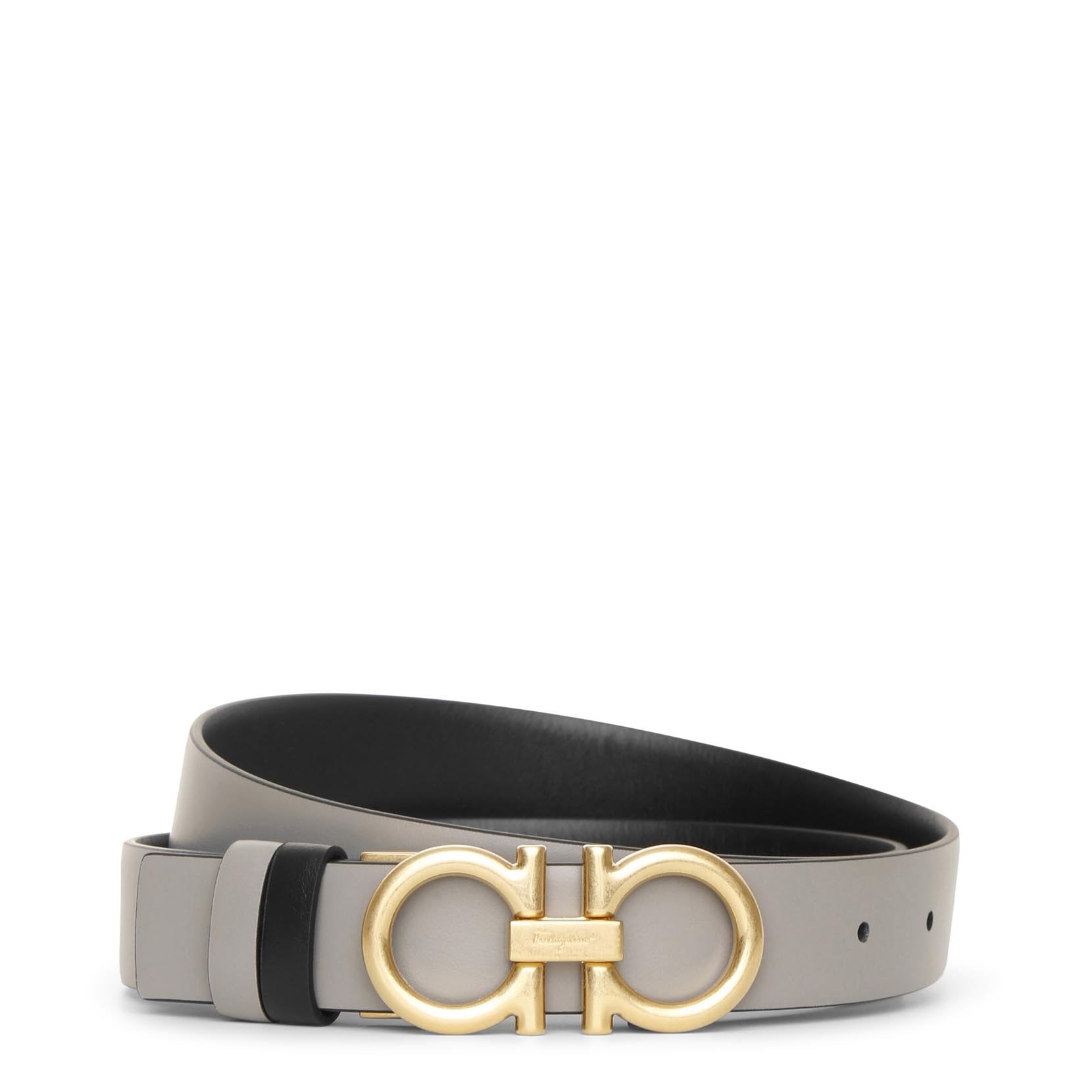 Reversable and adjustable grey black leather belt