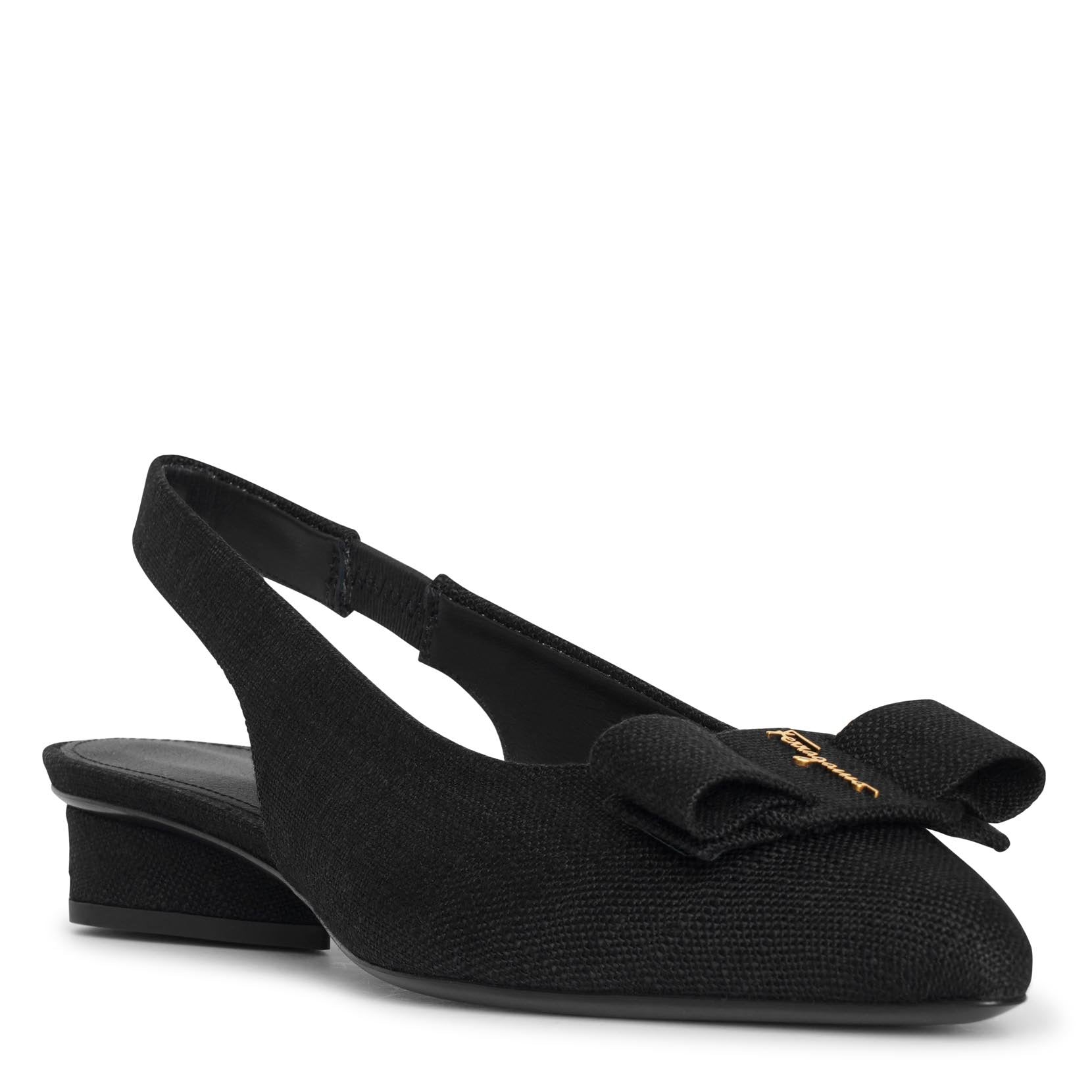 Viva sling black linnen flats