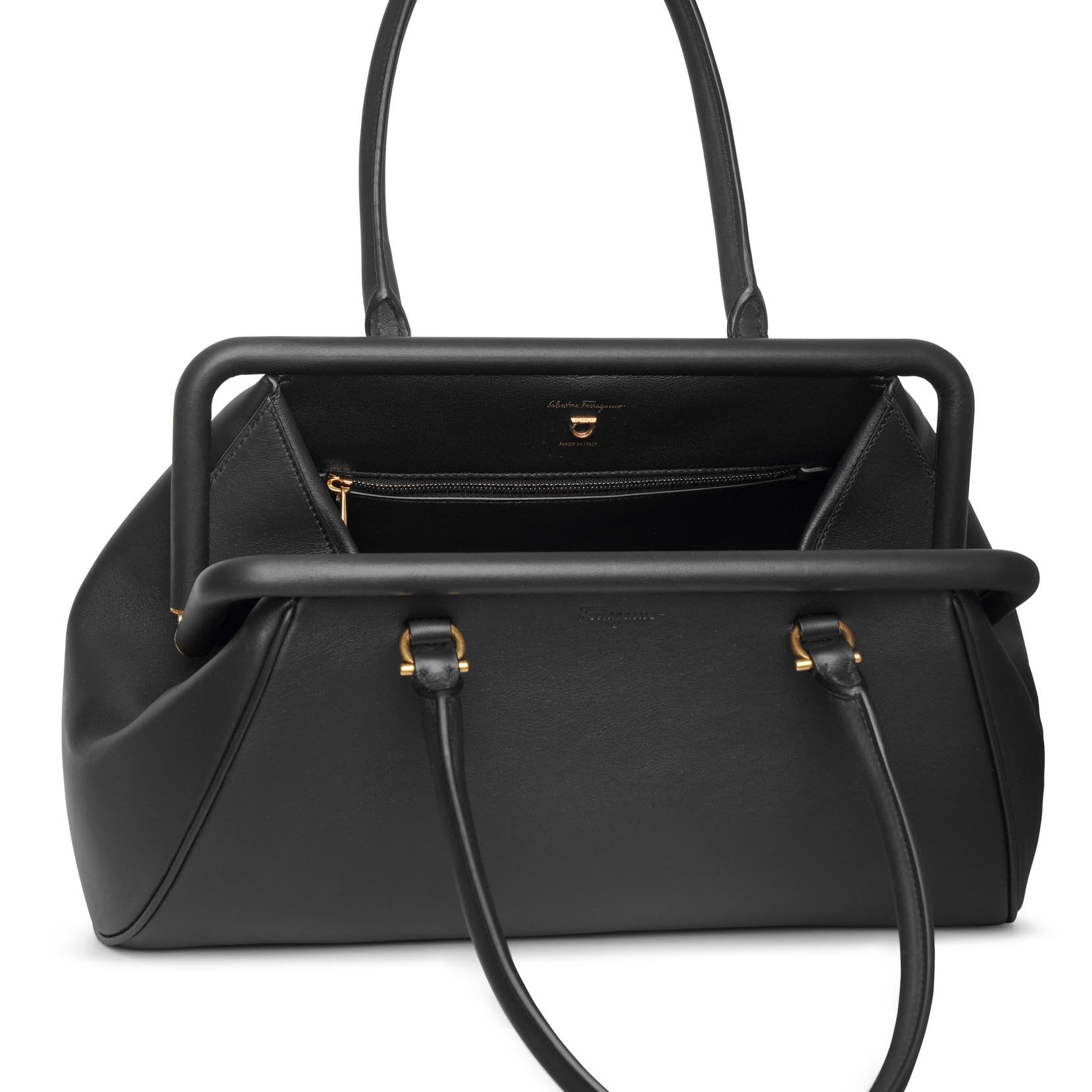 Frame leather shoulder bag