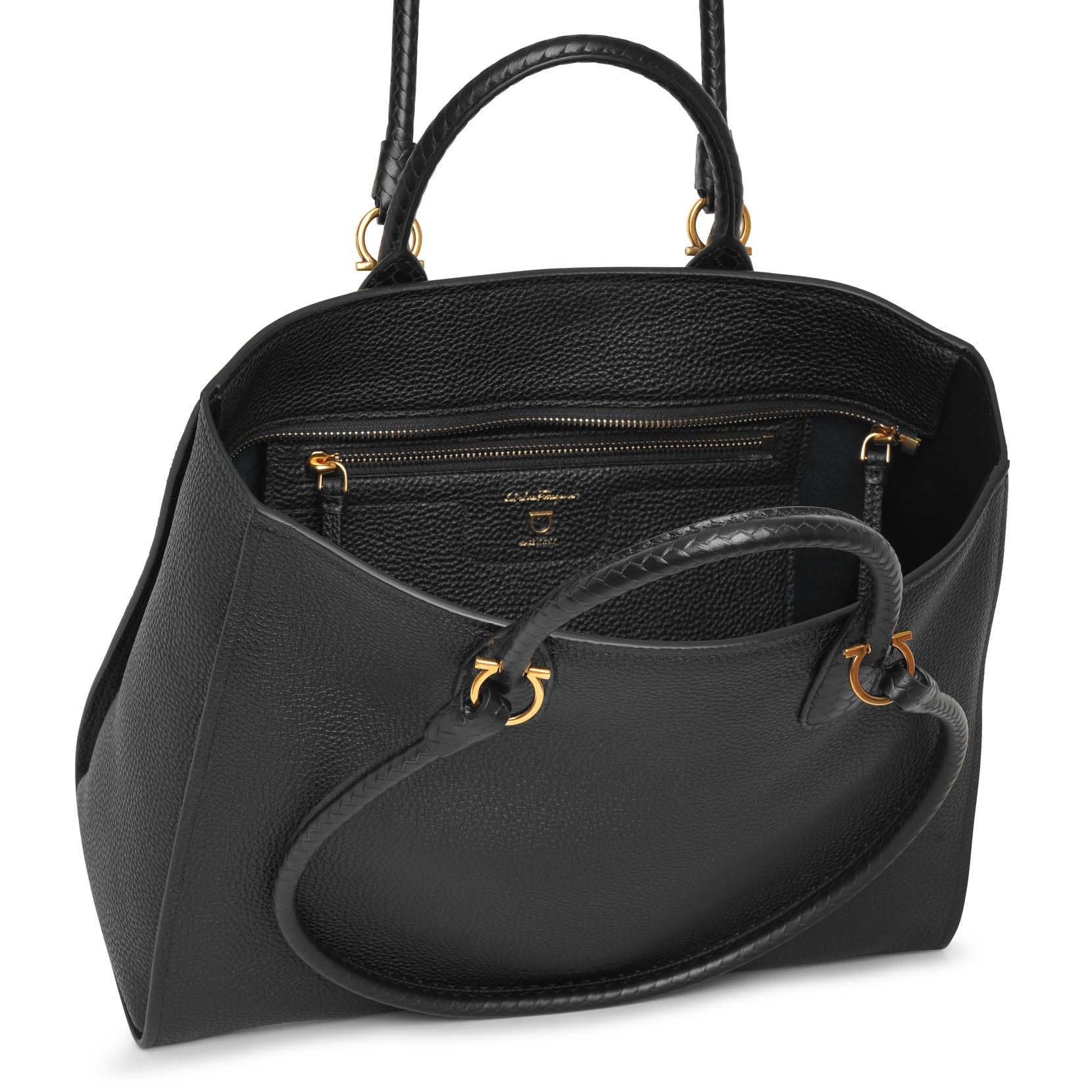 Gancio tote black leather bag