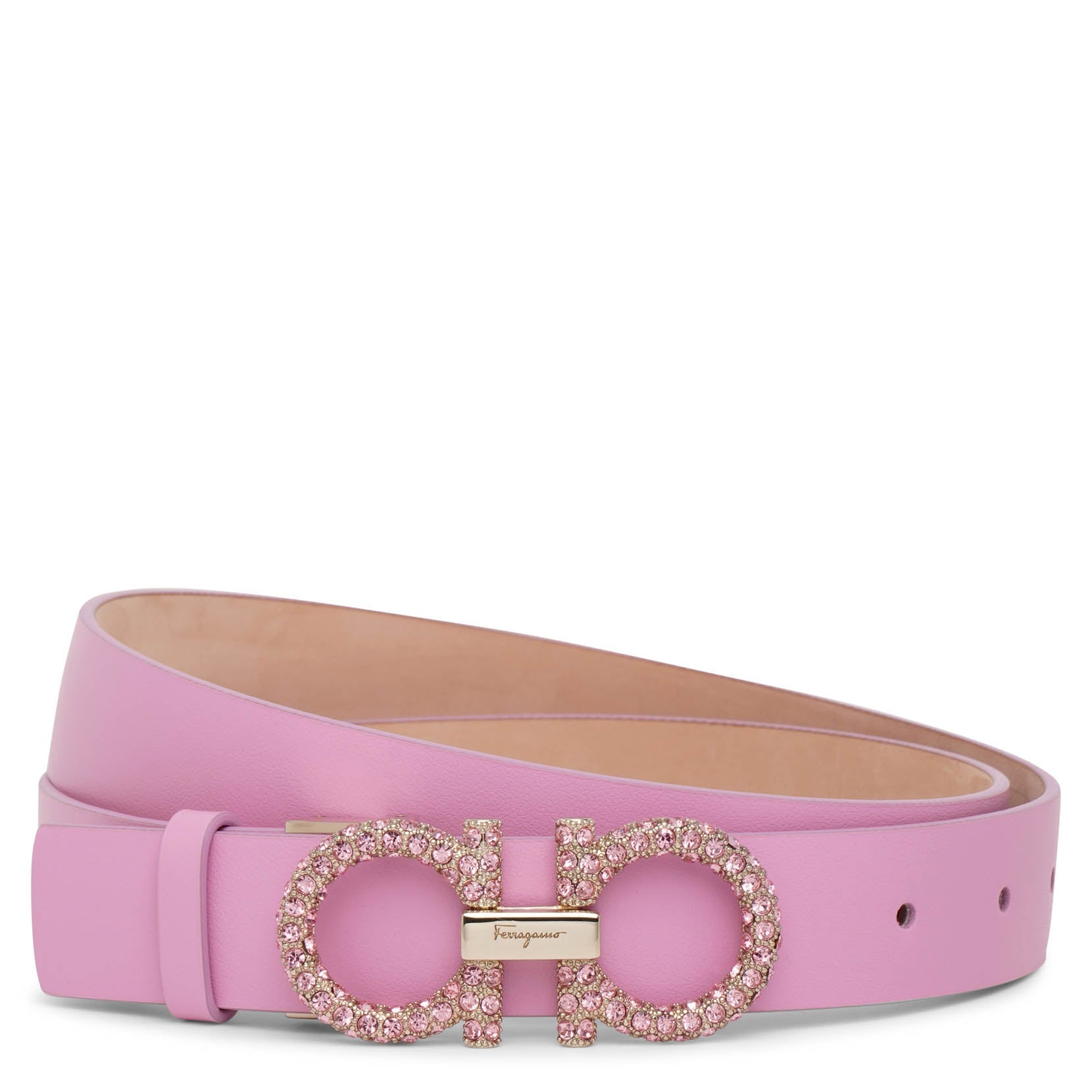Flamingo 25 leather gancini strass buckle belt