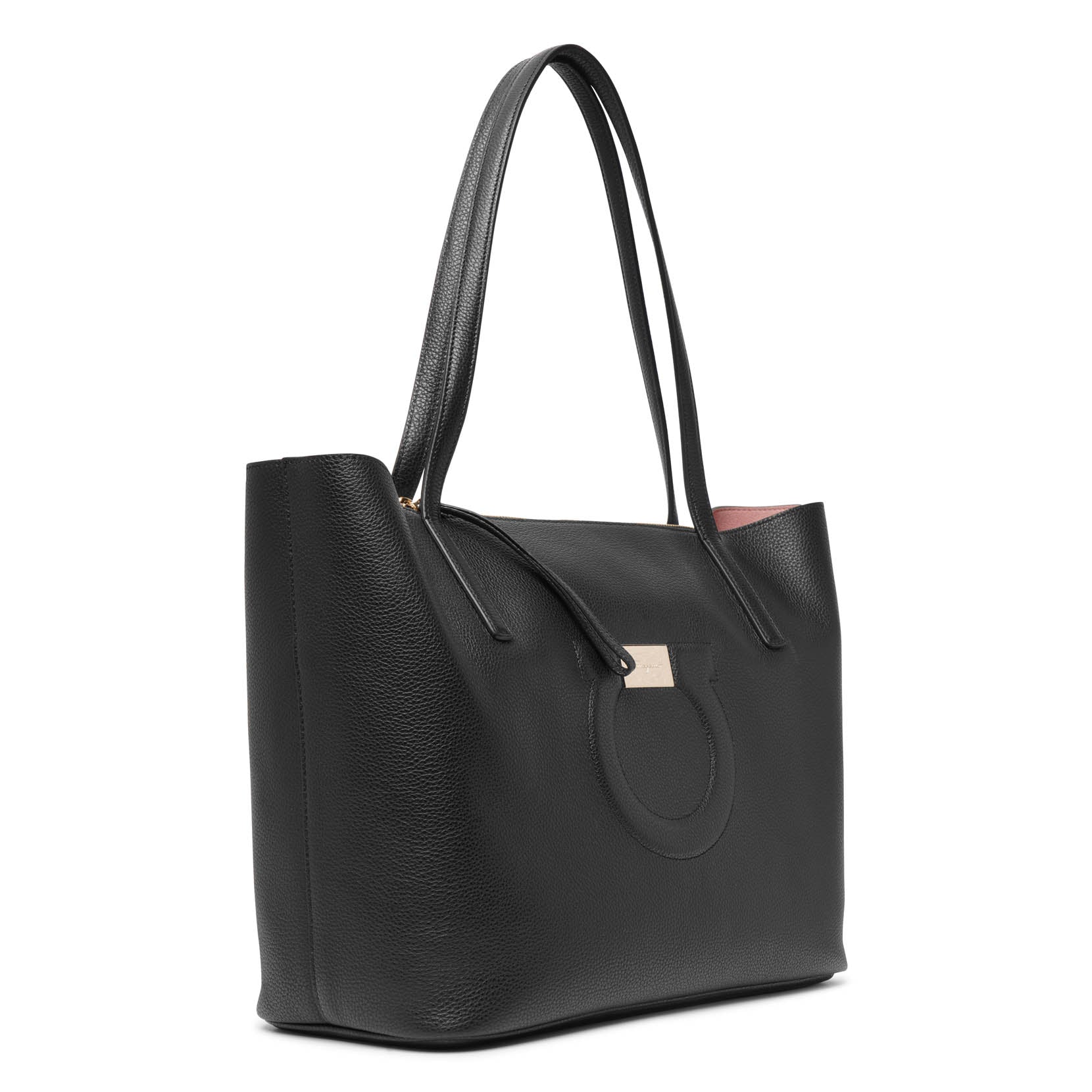 City black leather tote bag