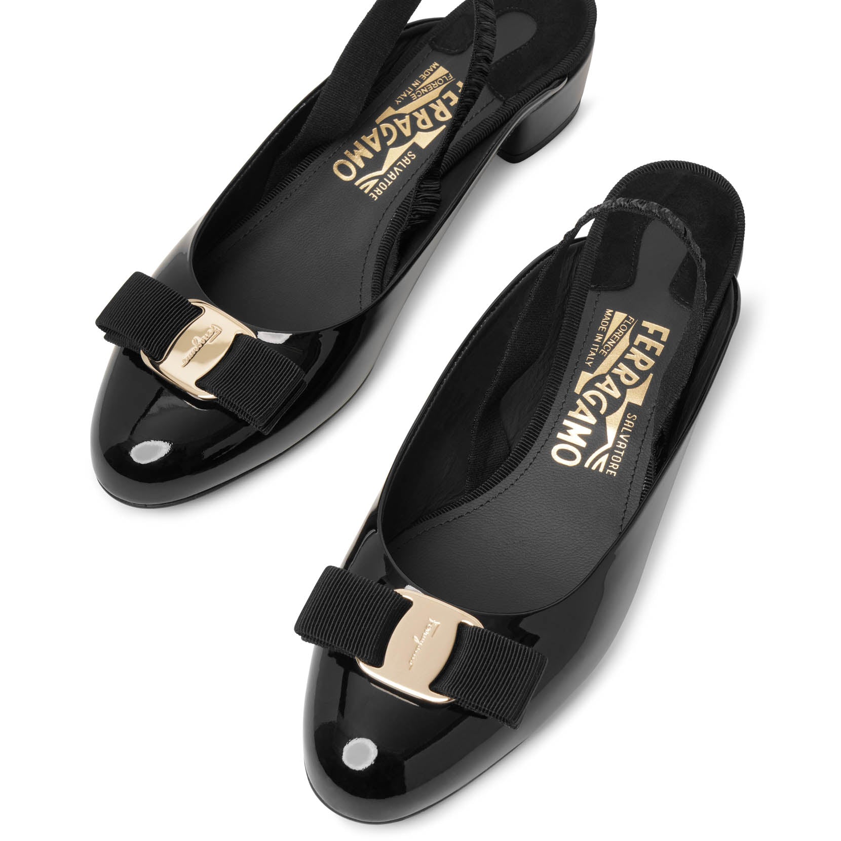 Vara sling black patent ballerinas