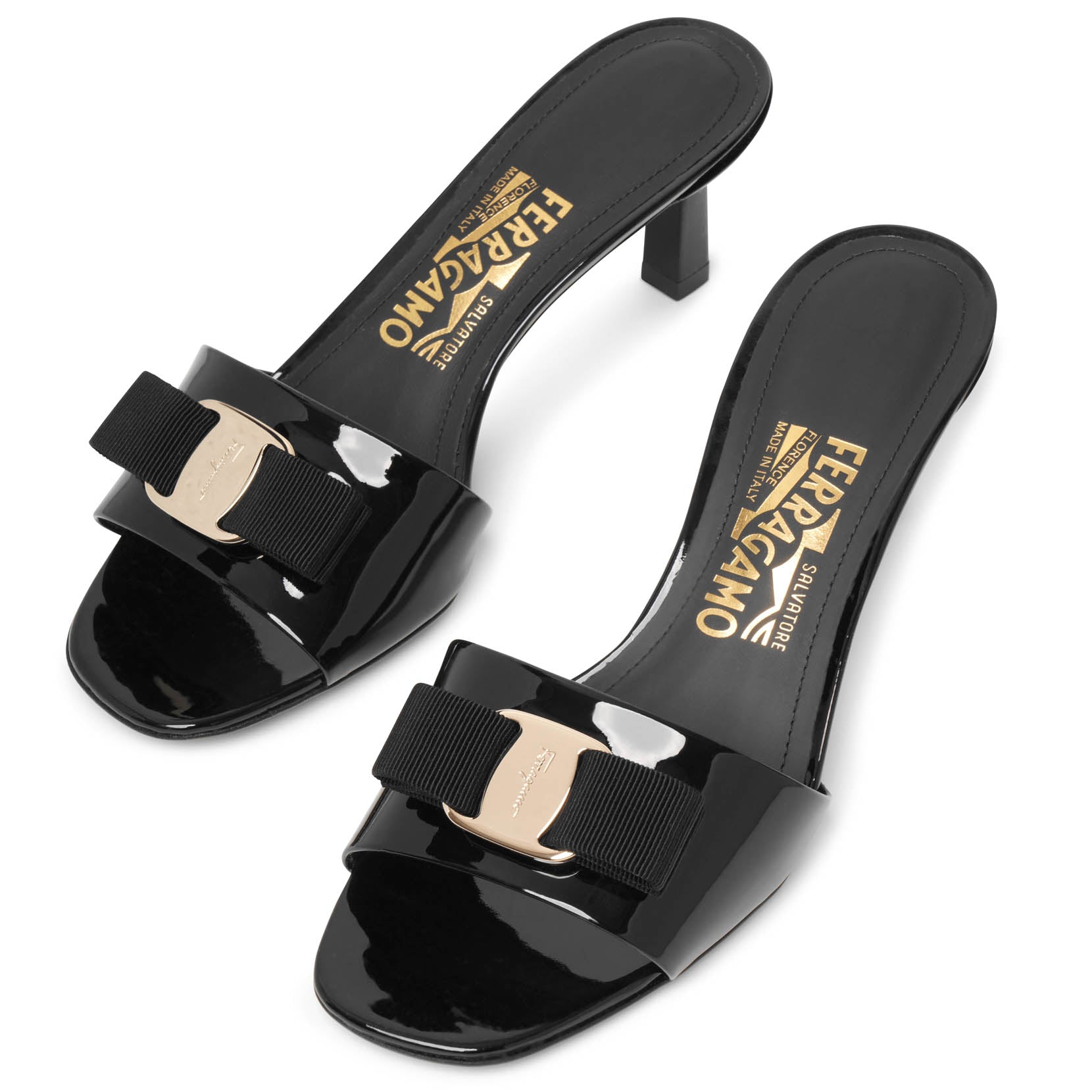 Glo 55 black patent mules