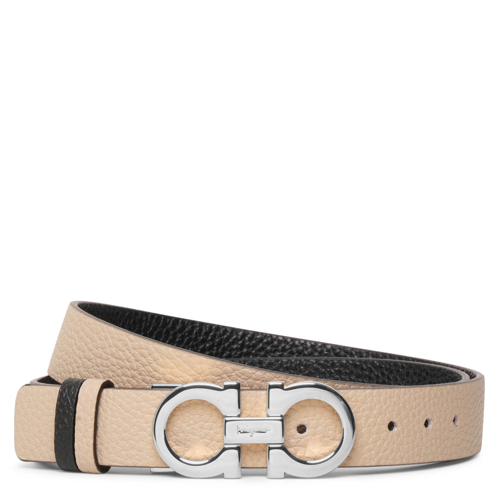 Gancini Reversable and Adjustable silver beige belt