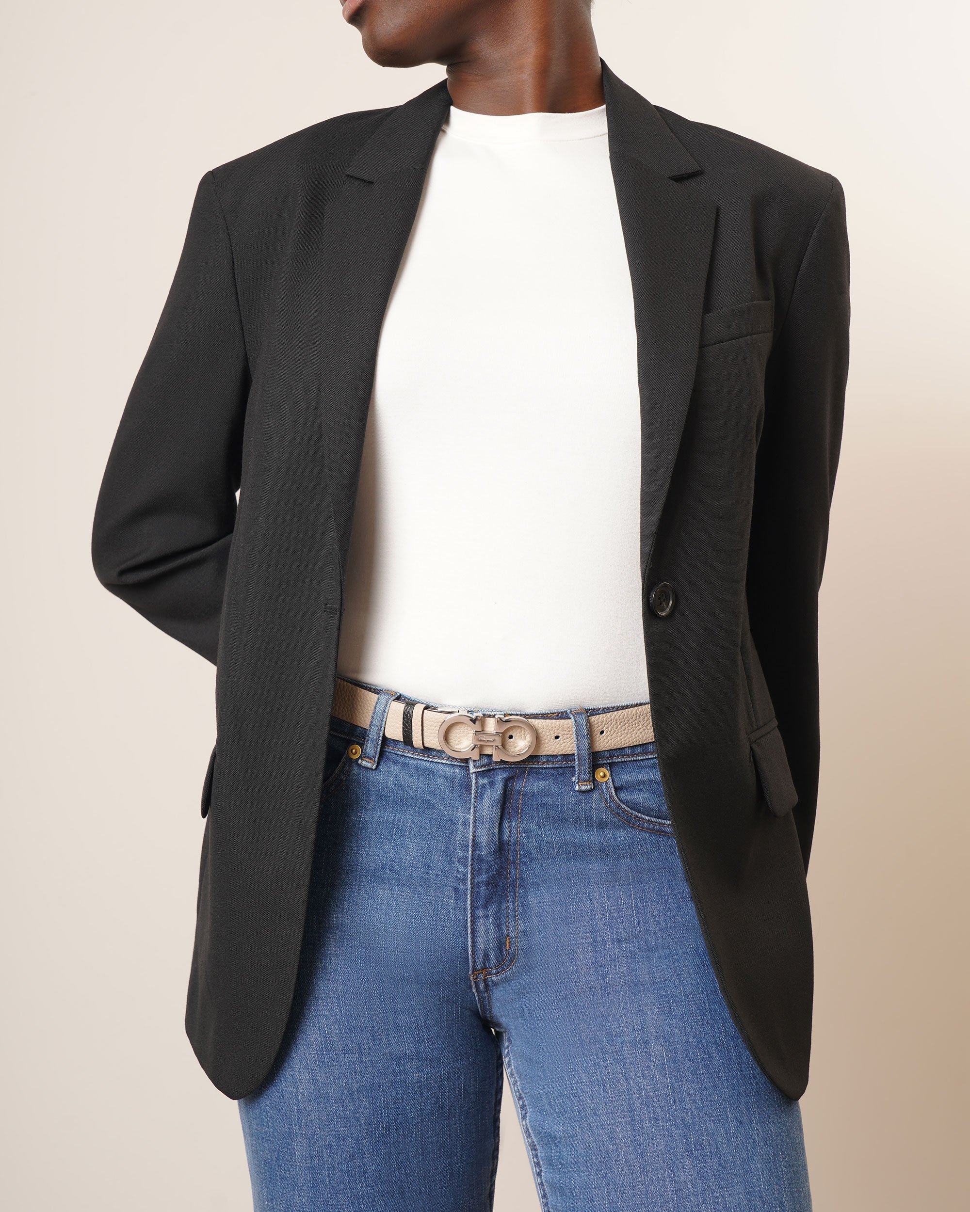 Gancini Reversable and Adjustable silver beige belt