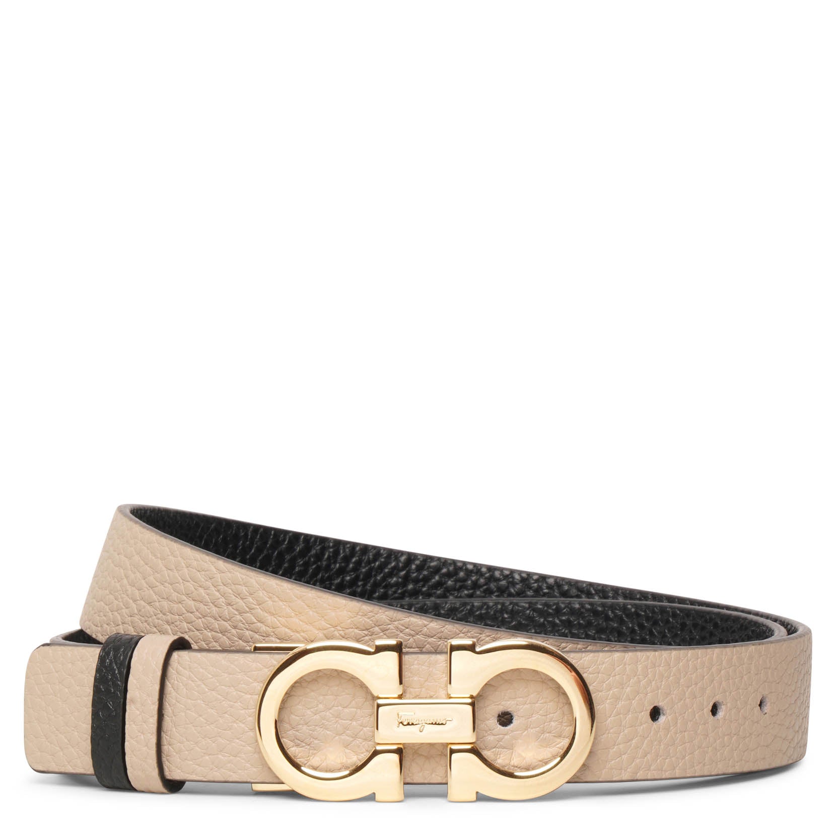 Gancini Reversable and Adjustable gold beige belt