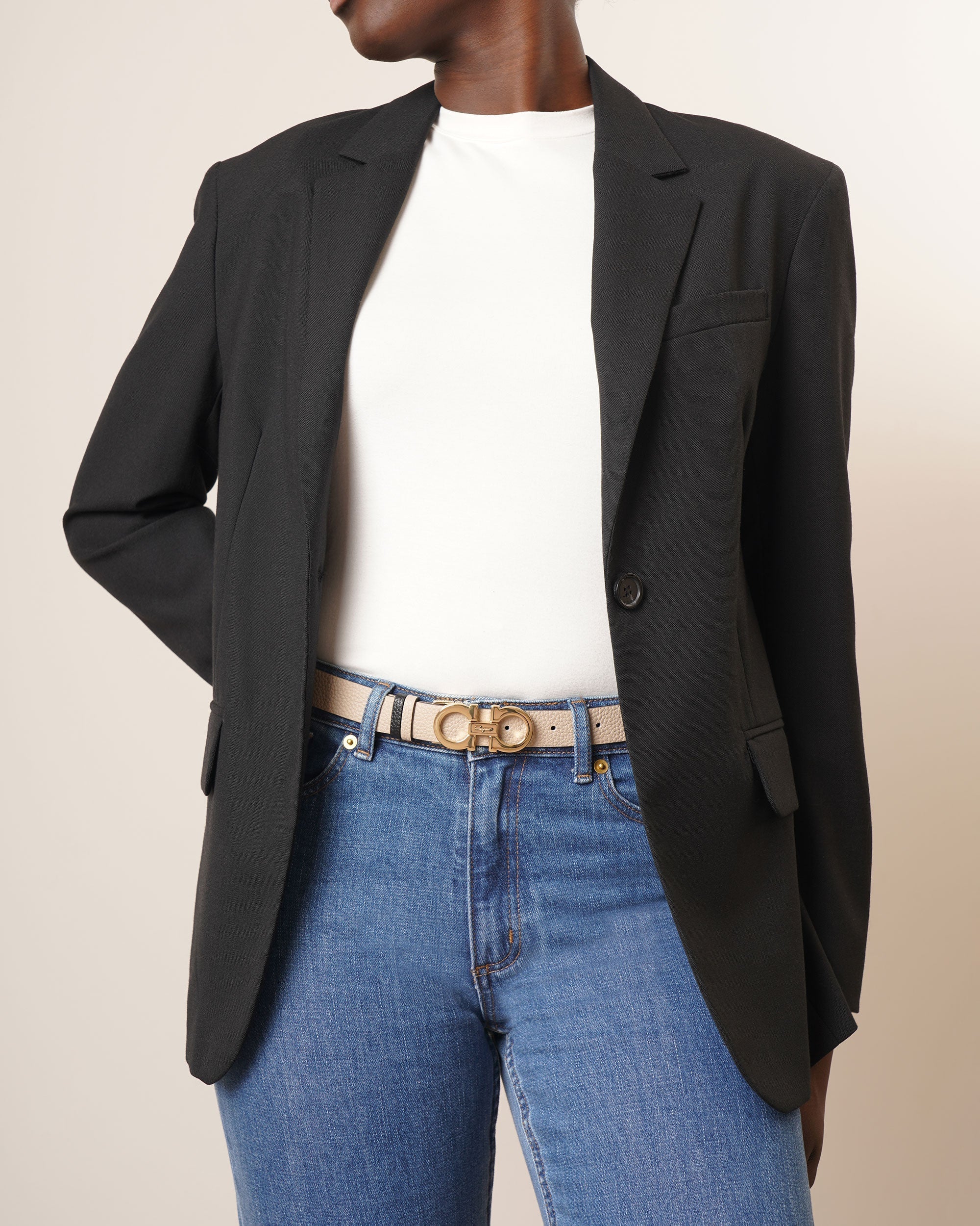 Gancini Reversable and Adjustable gold beige belt