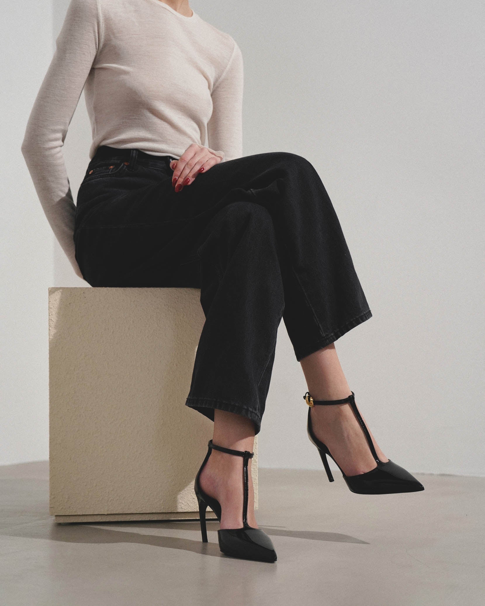 Odette 85 black patent pumps