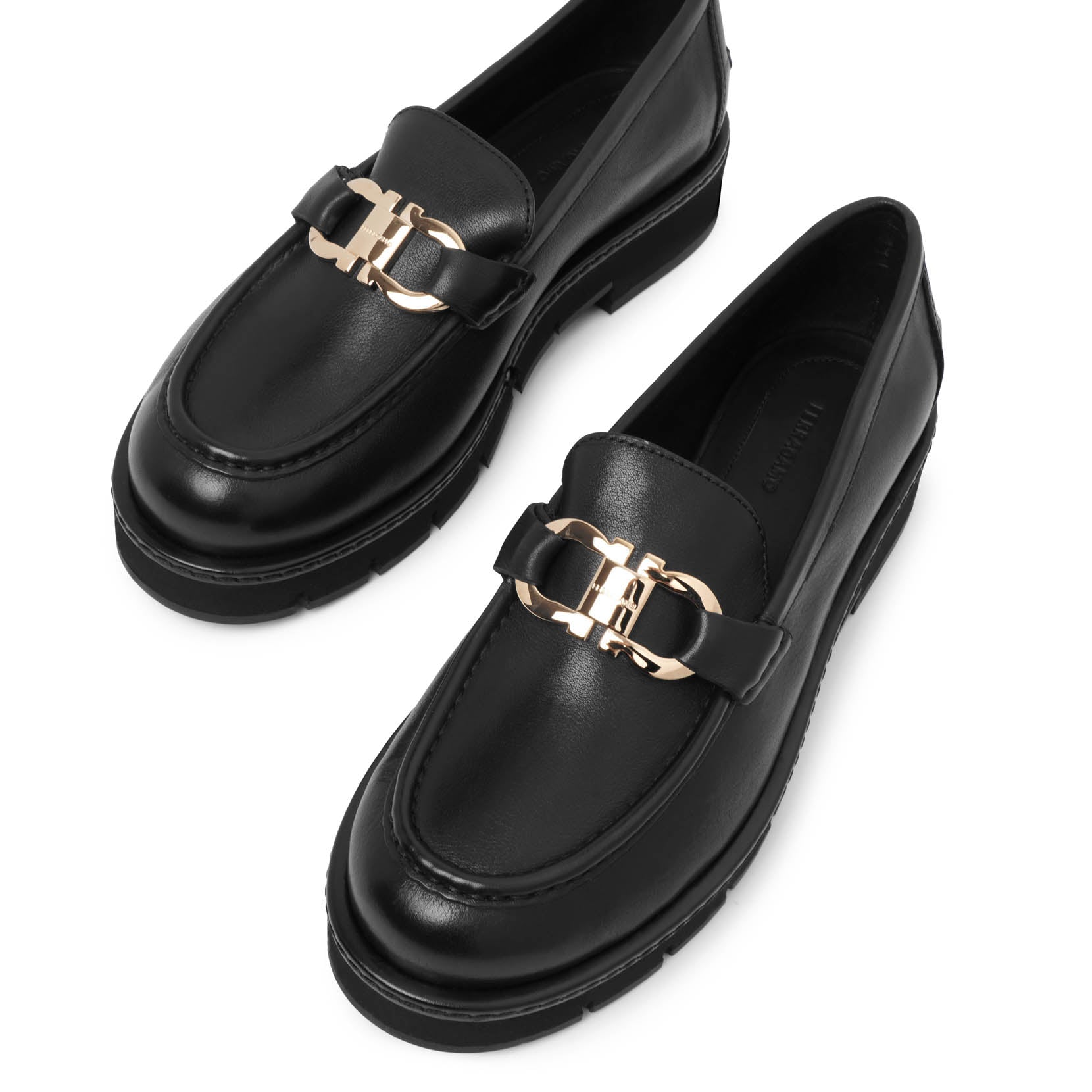 Maryan lug black leather loafer