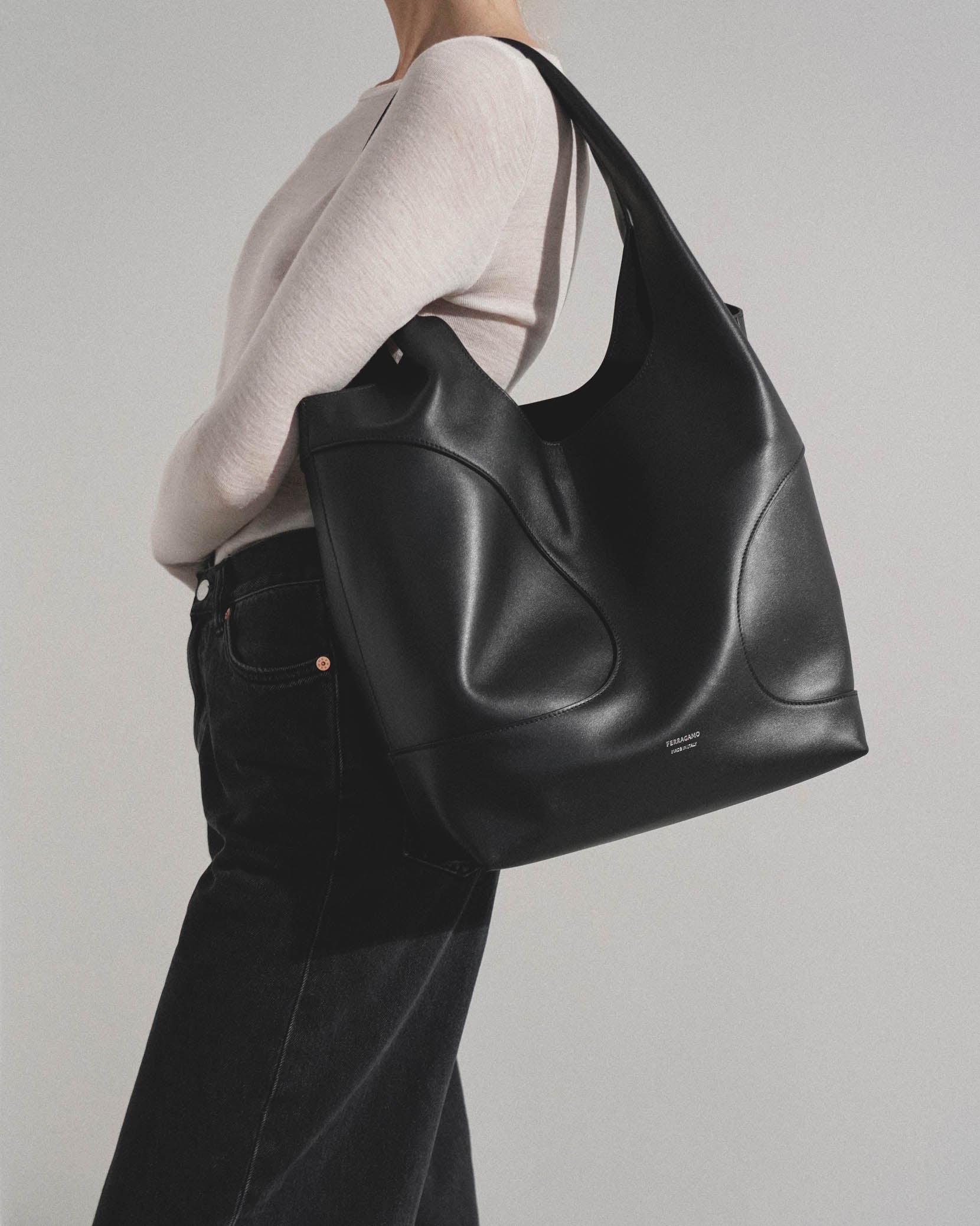 Cut out soft black tote bag