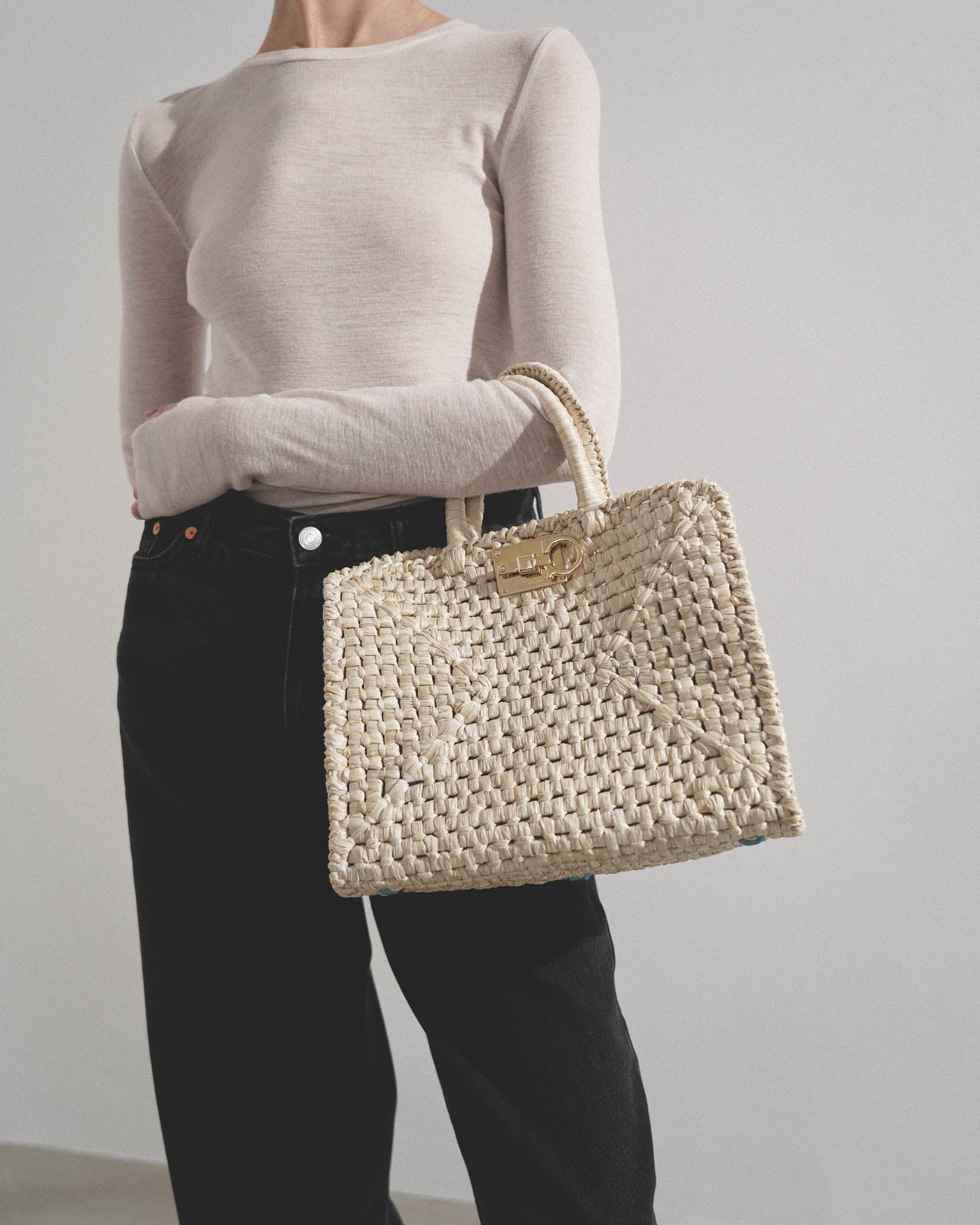 The studio raffia small bag