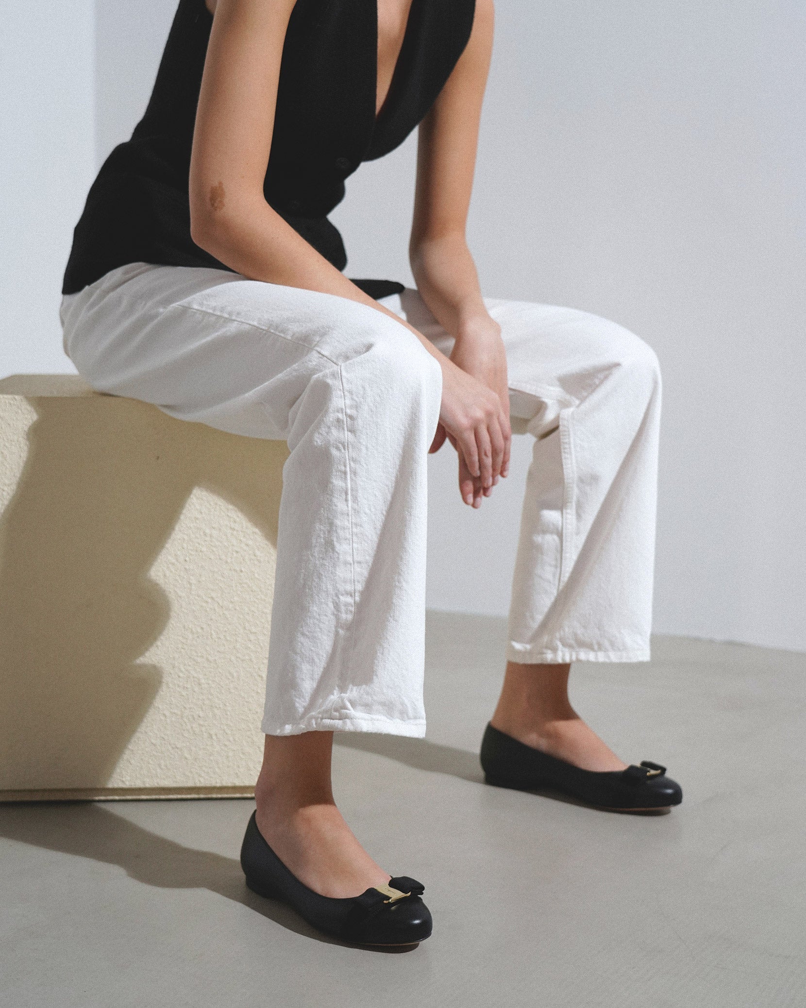 Varina soft black leather ballerinas