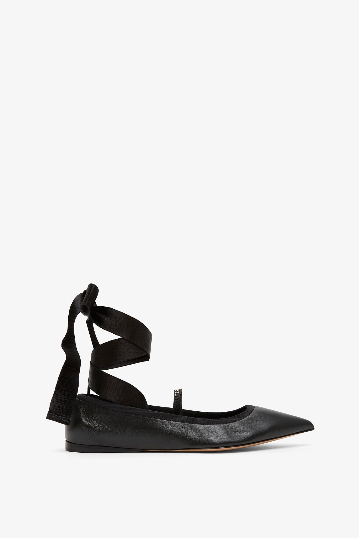 Ankle ribbon black ballet flats