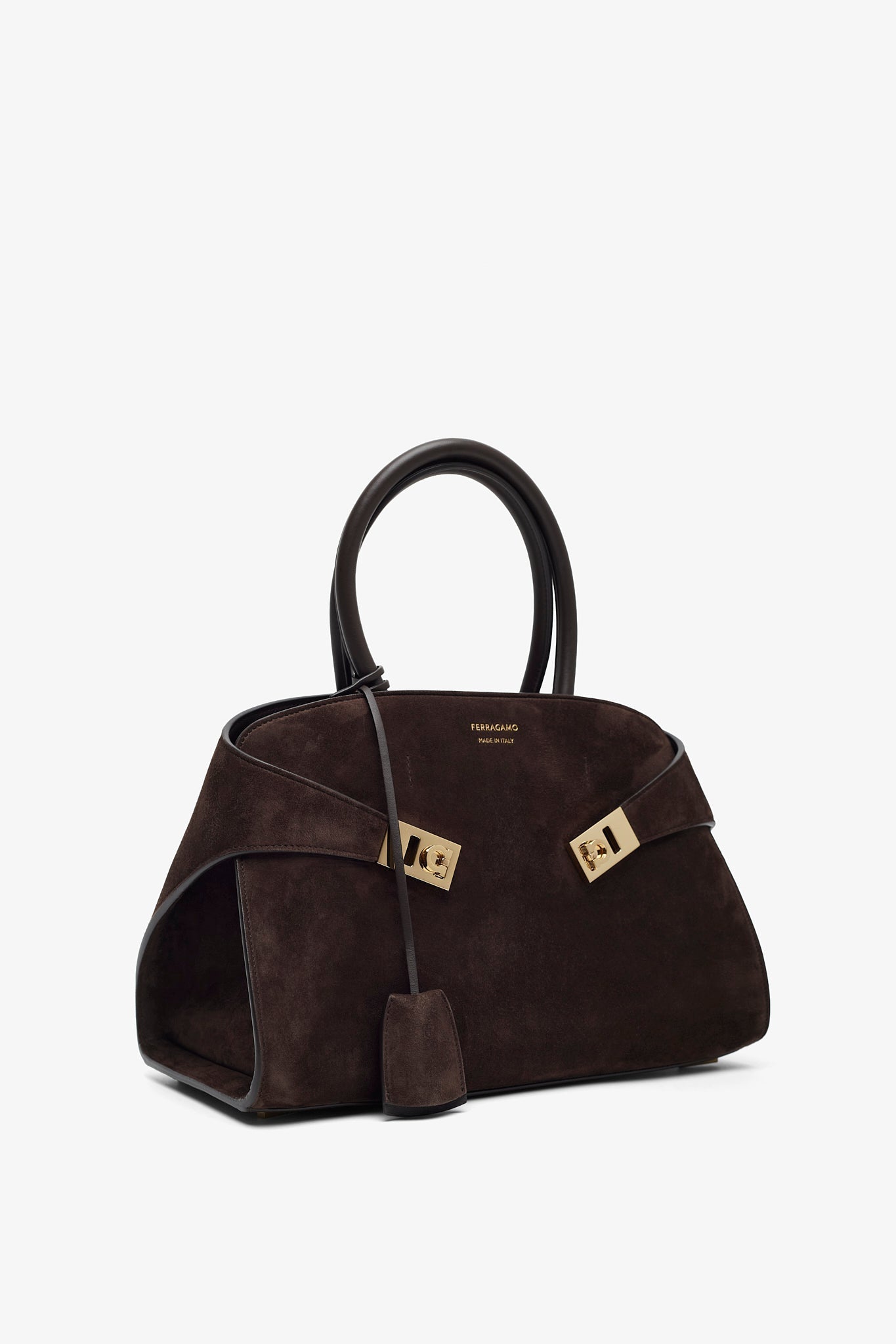 Hug small brown suede top handle bag