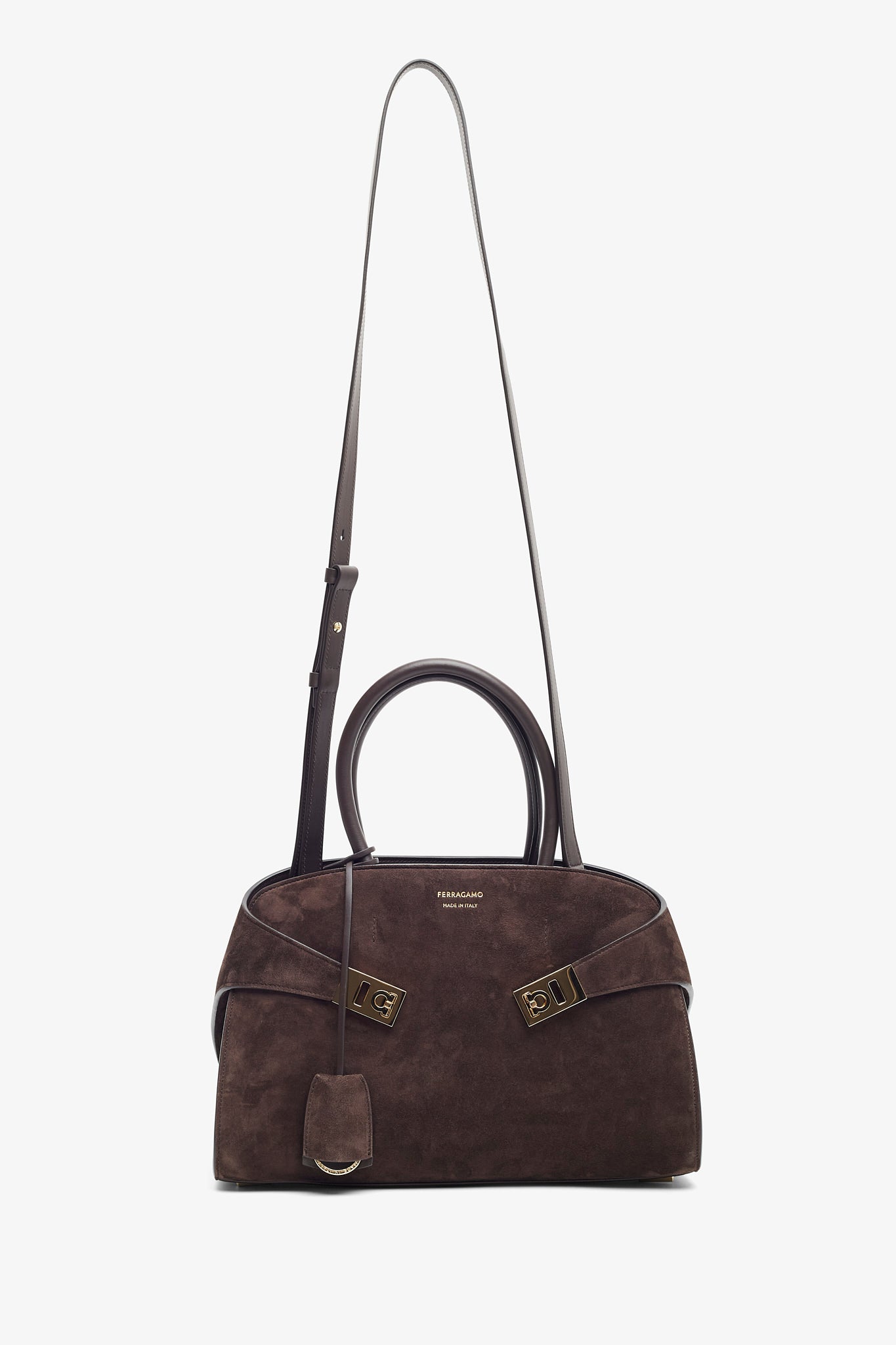 Hug small brown suede top handle bag