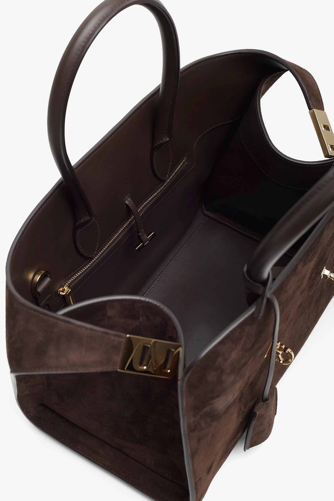 Hug small brown suede top handle bag