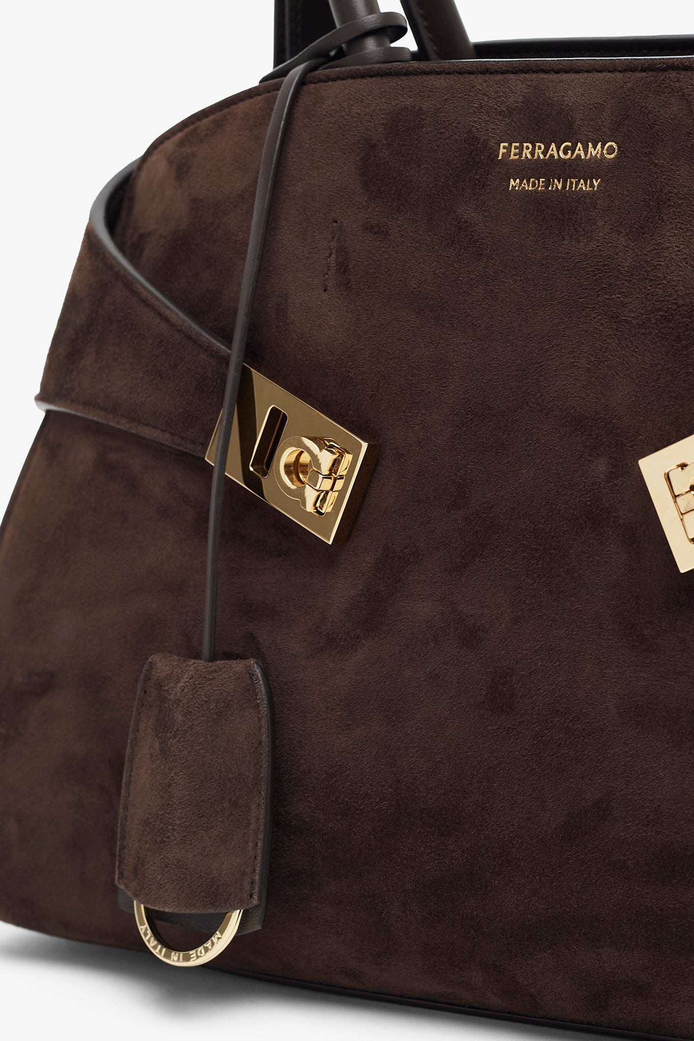 Hug small brown suede top handle bag