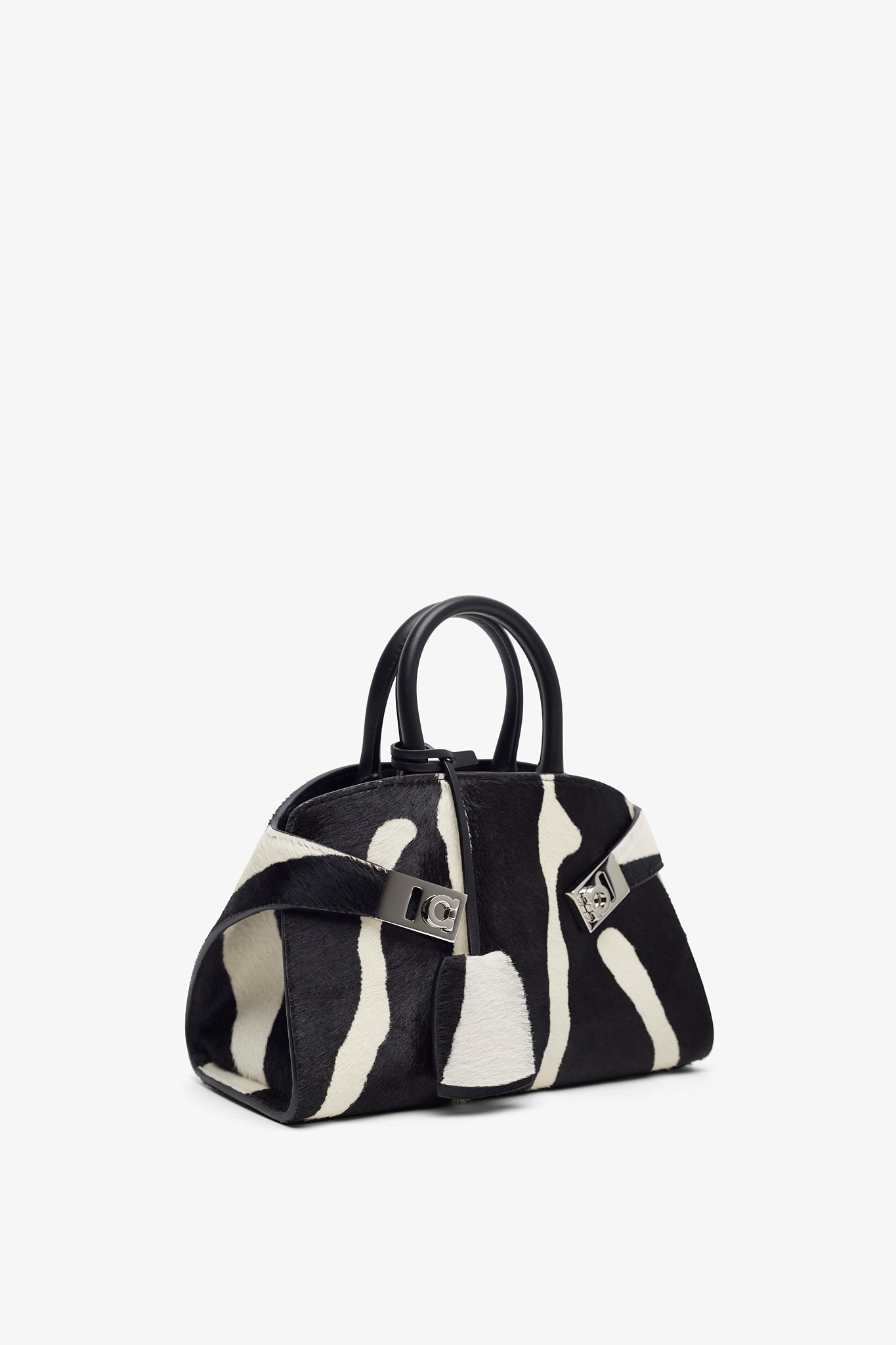 Hug mini white and black top handle bag