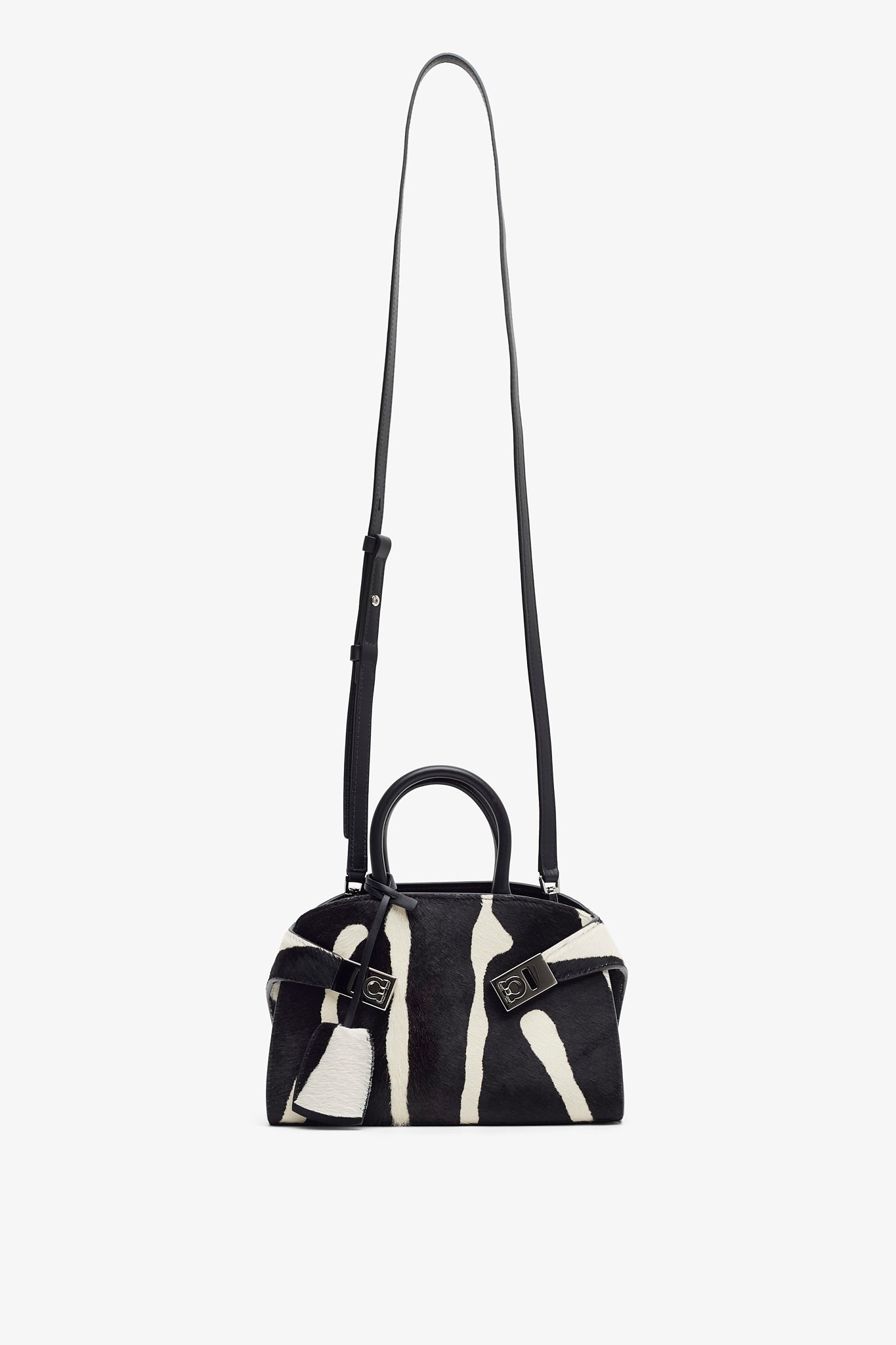 Hug mini white and black top handle bag