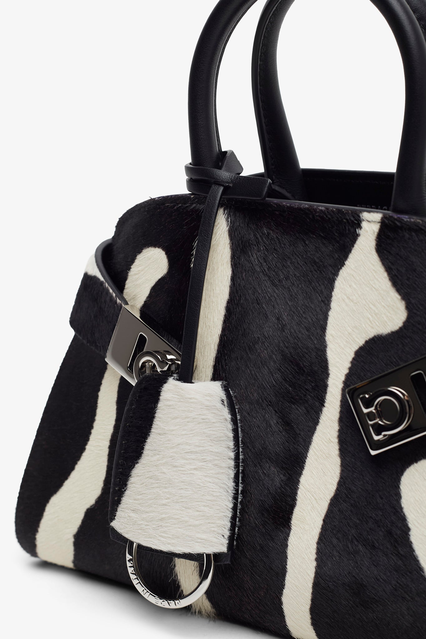 Hug mini white and black top handle bag