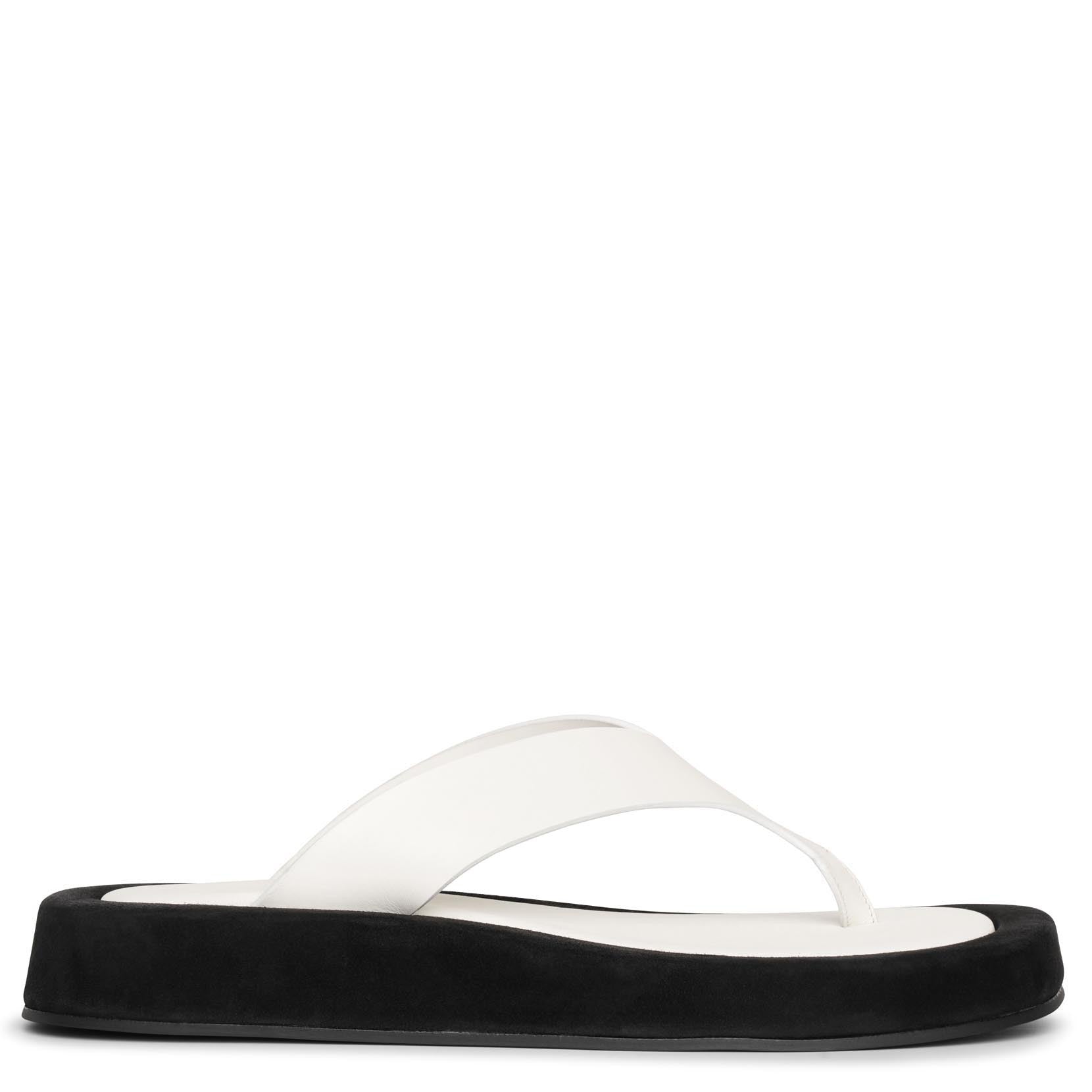 Ginza two-tone leather and suede platform flip flops