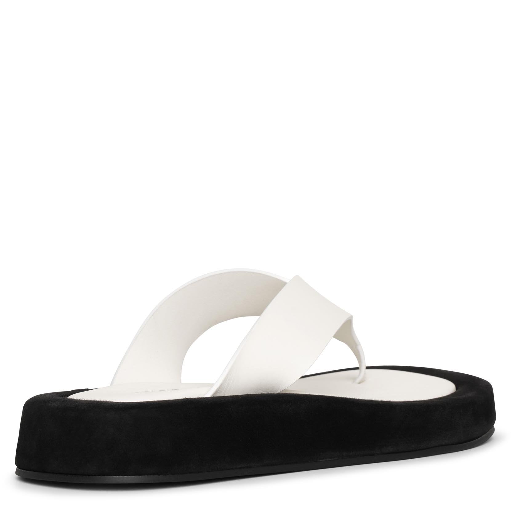 Ginza two-tone leather and suede platform flip flops