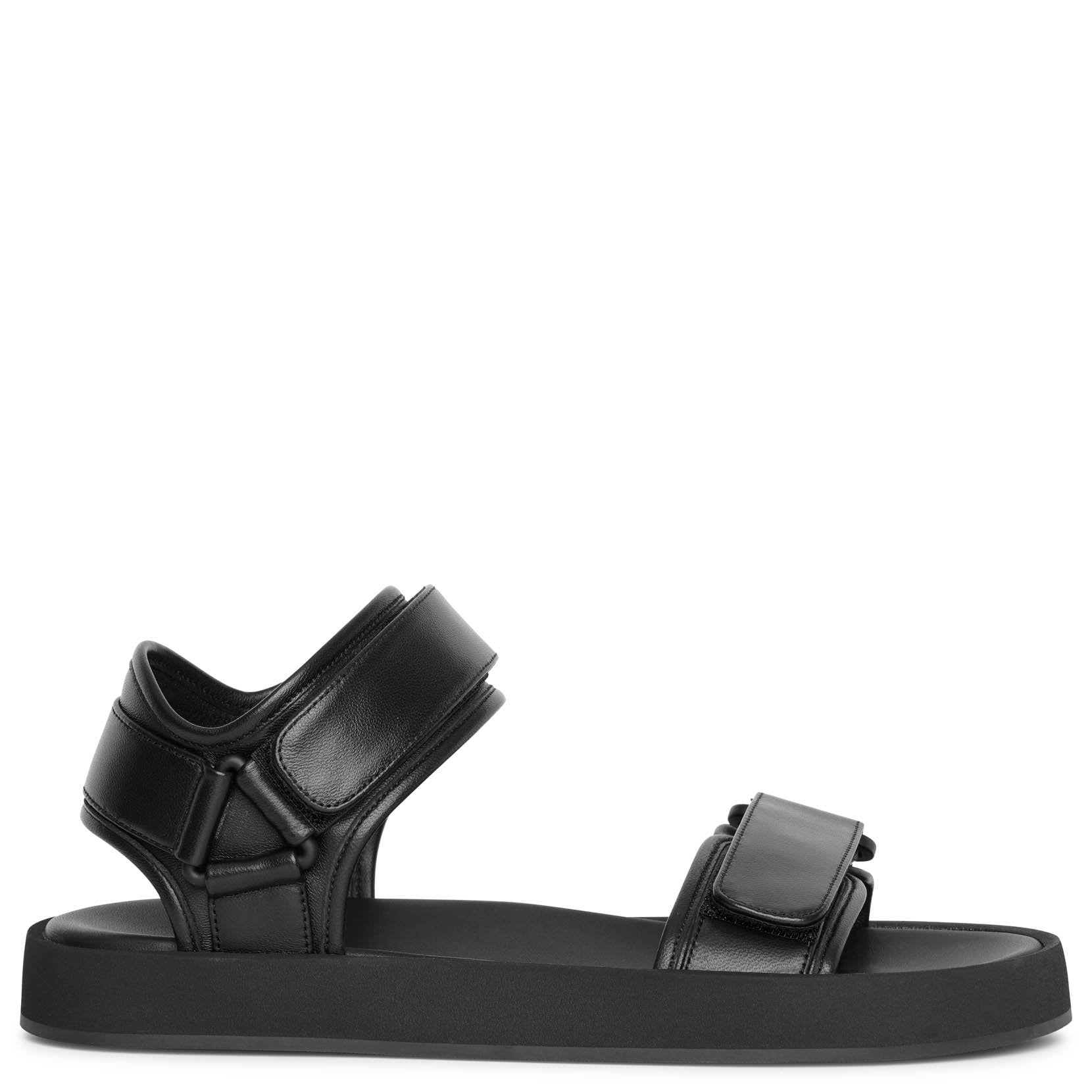 Hook and Loop black leather sandals