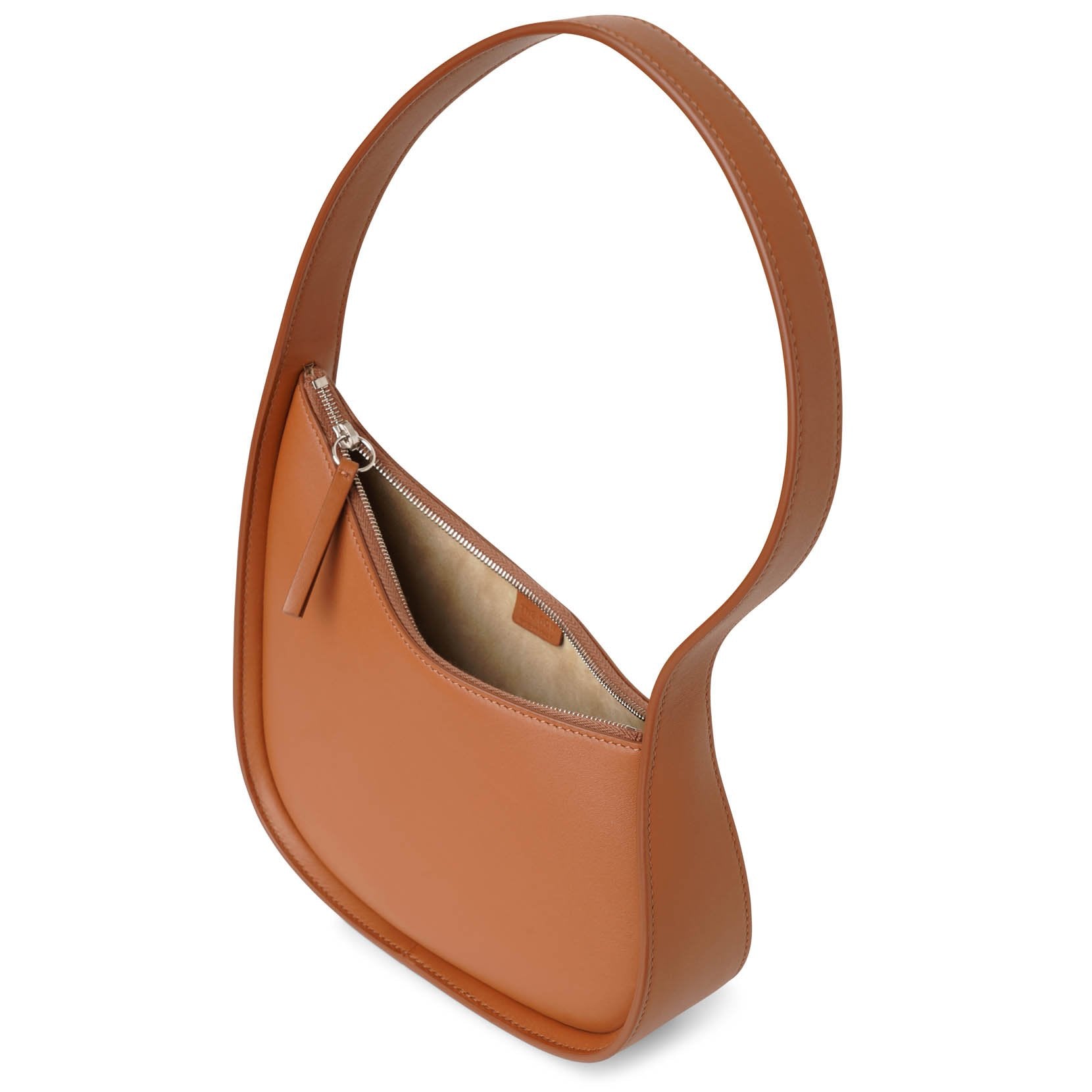 Half Moon small tan leather shoulder bag
