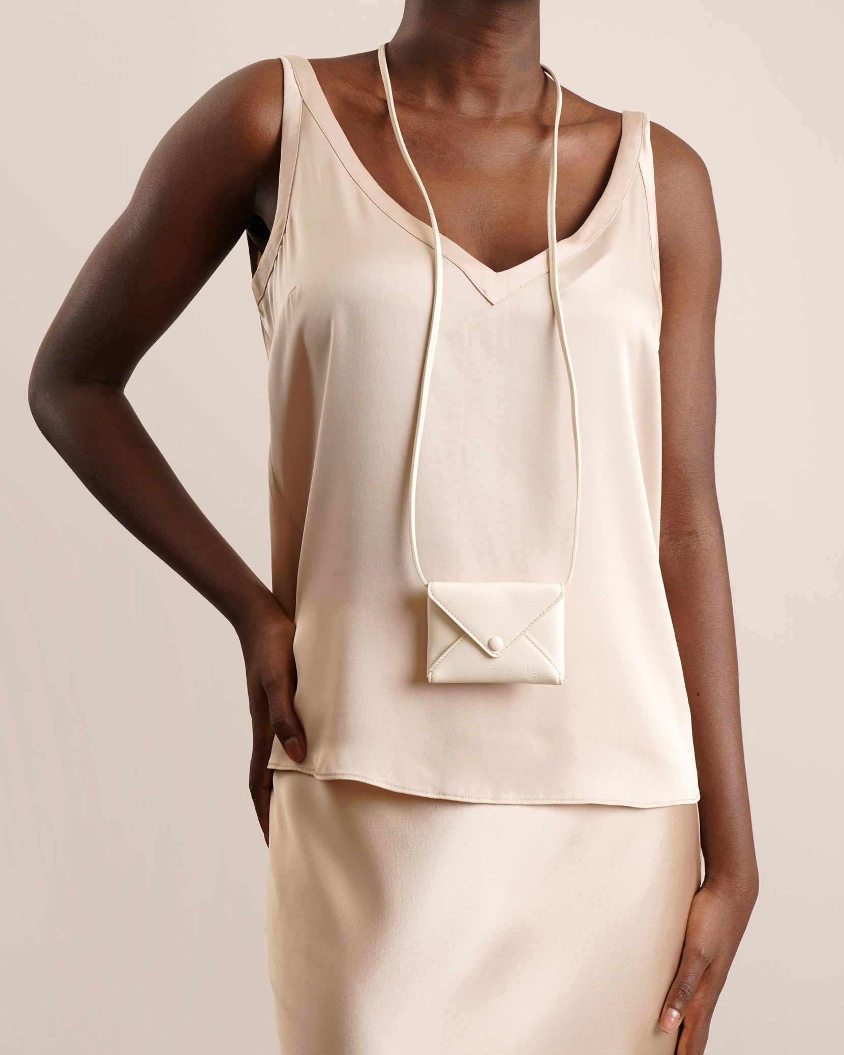 Mini Envelope ivory white leather shoulder bag