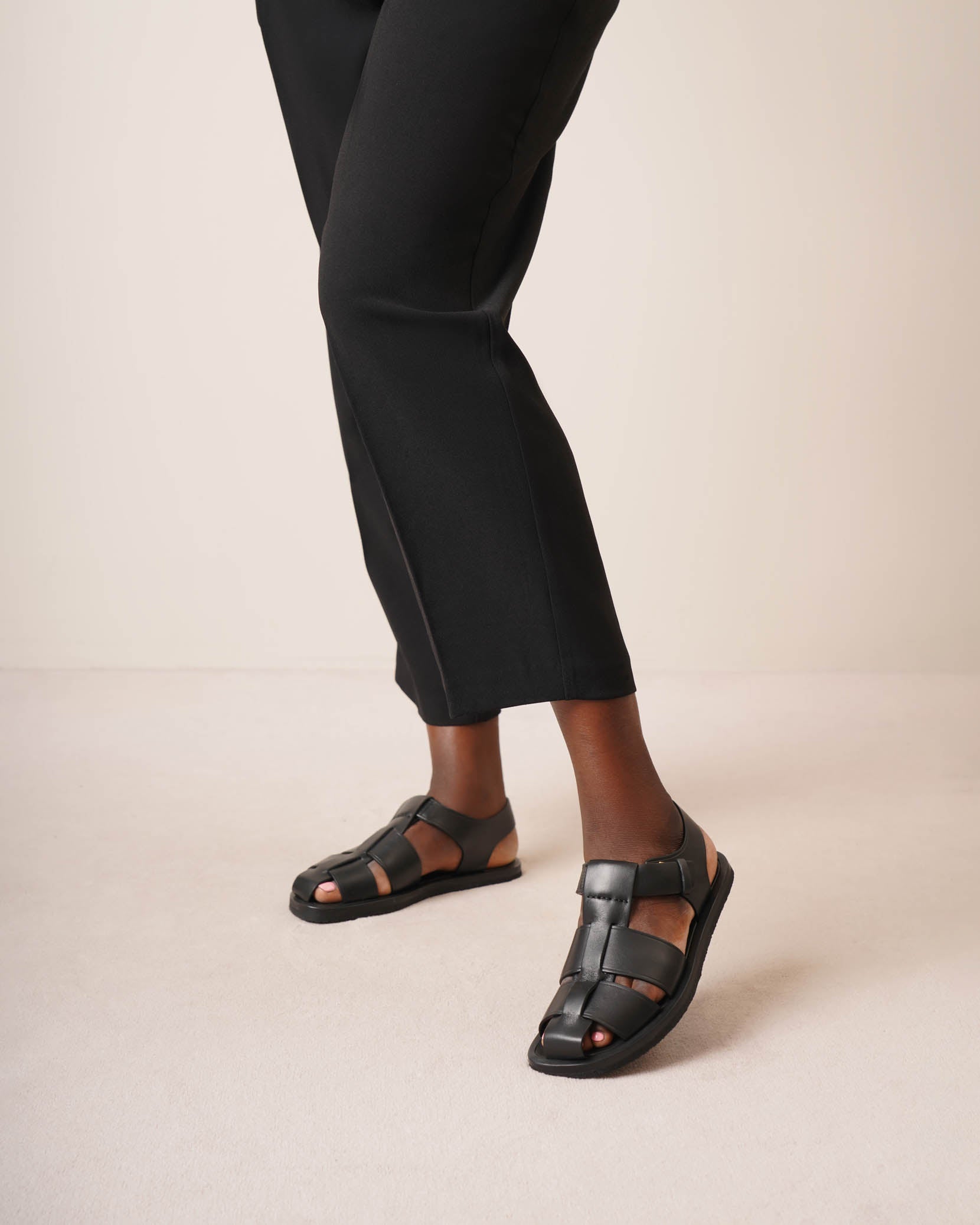 Fisherman black crepe sandals