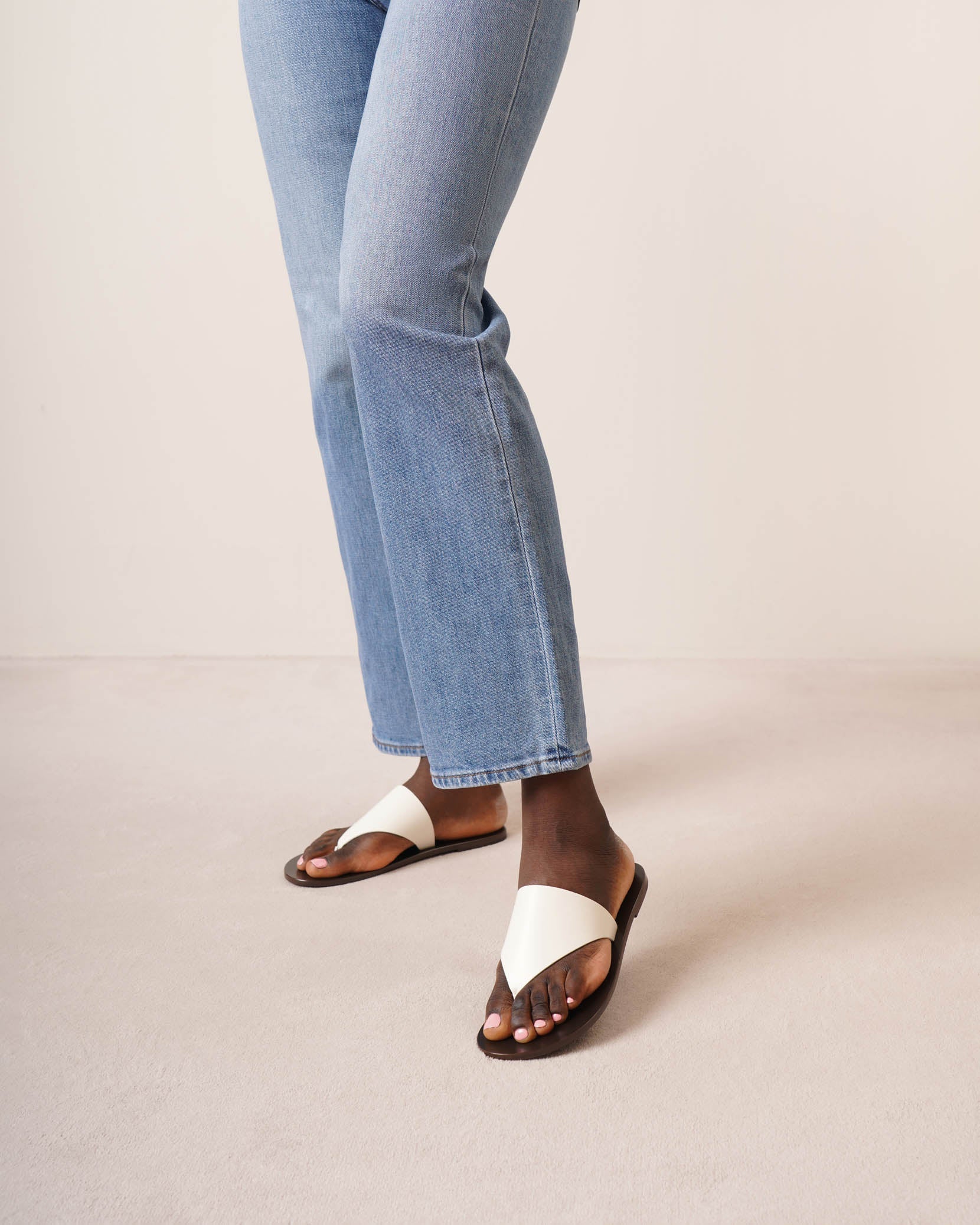 Avery white leather thong sandals