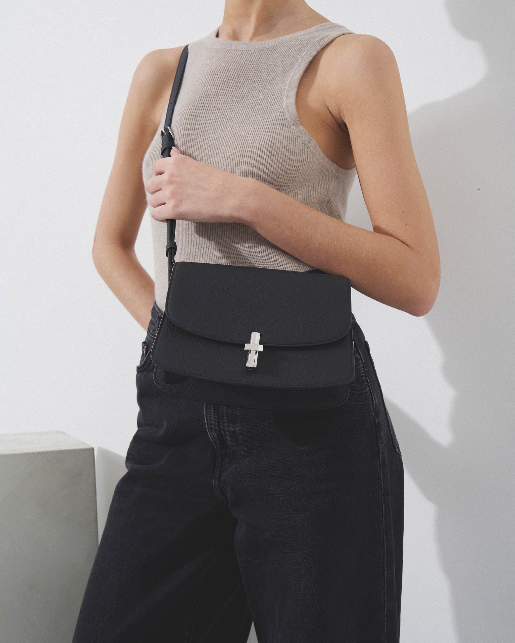 Sofia 8.75 crossbody black matte grain bag