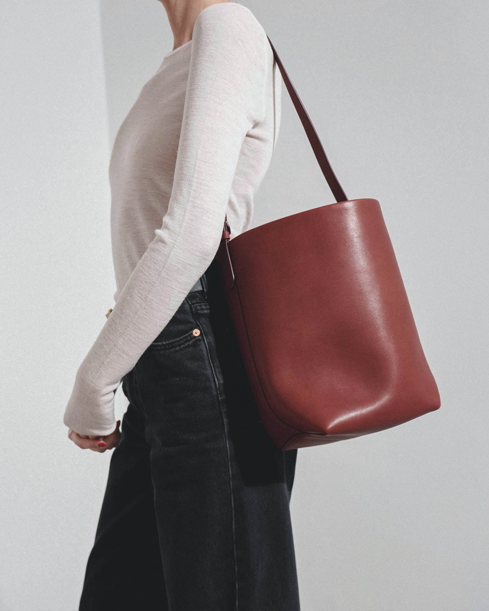 Medium N/S park brown leather tote bag