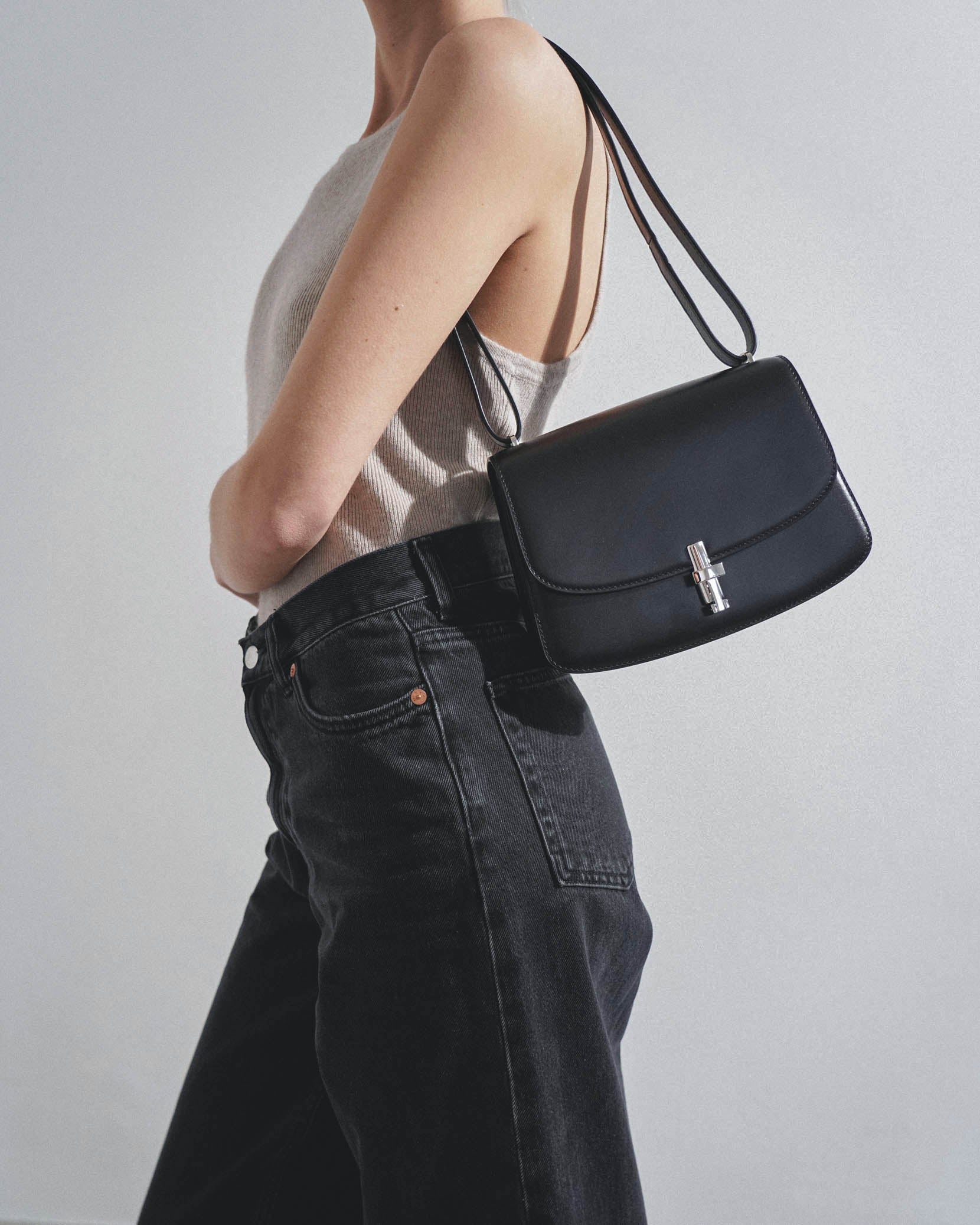 Sofia 8.75 black leather shoulder bag