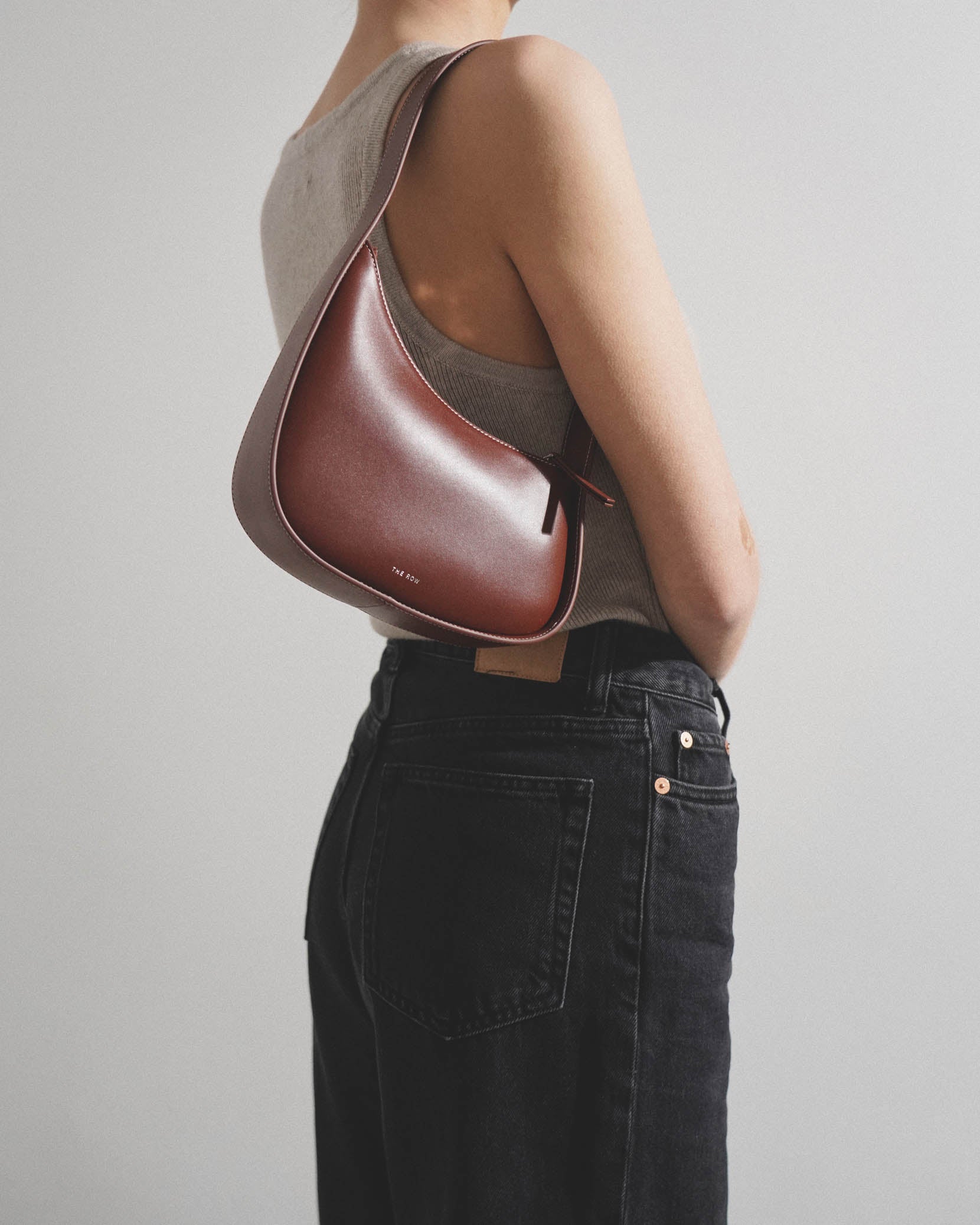 Half Moon red leather shoulder bag