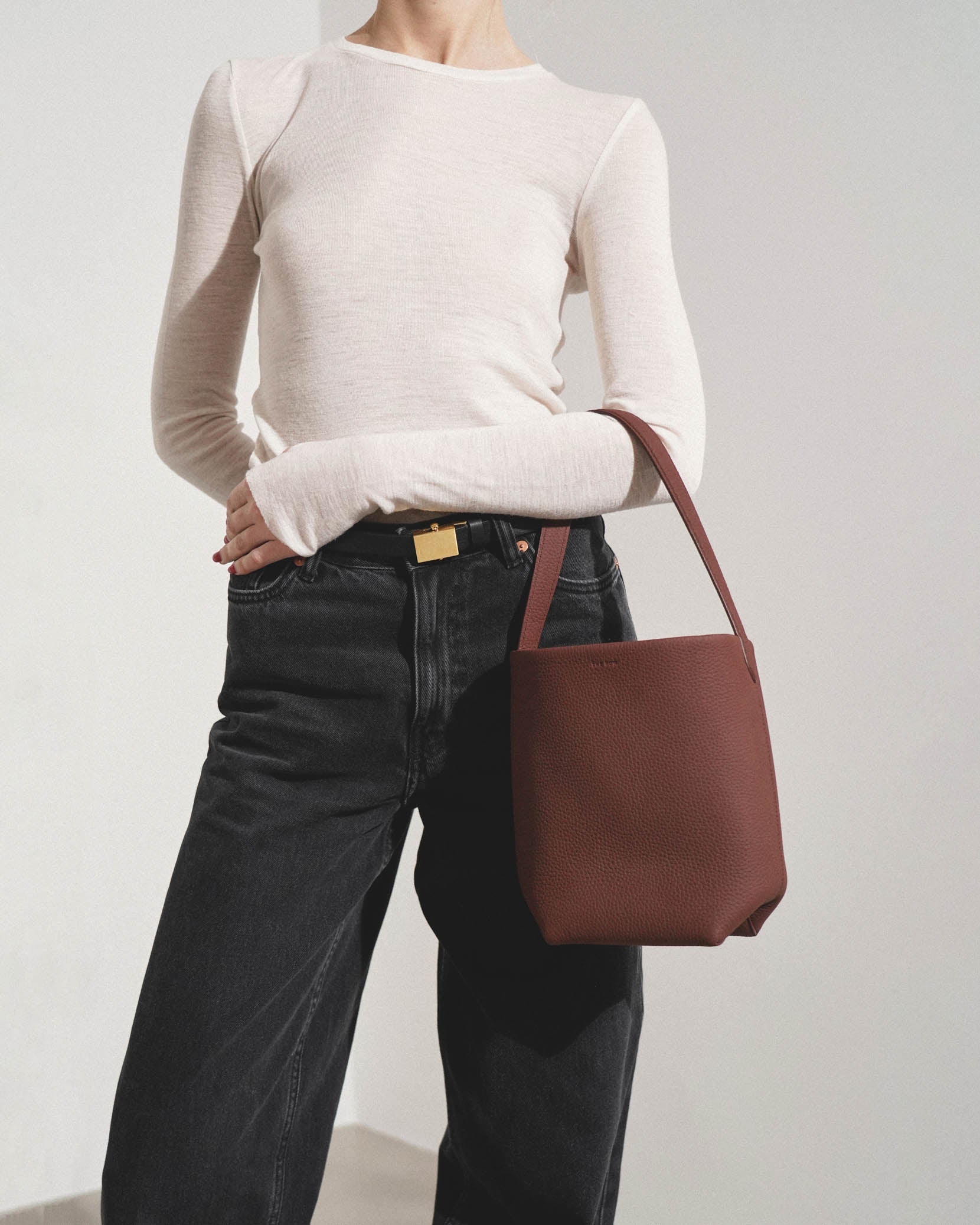 Small N/S park brown leather tote bag