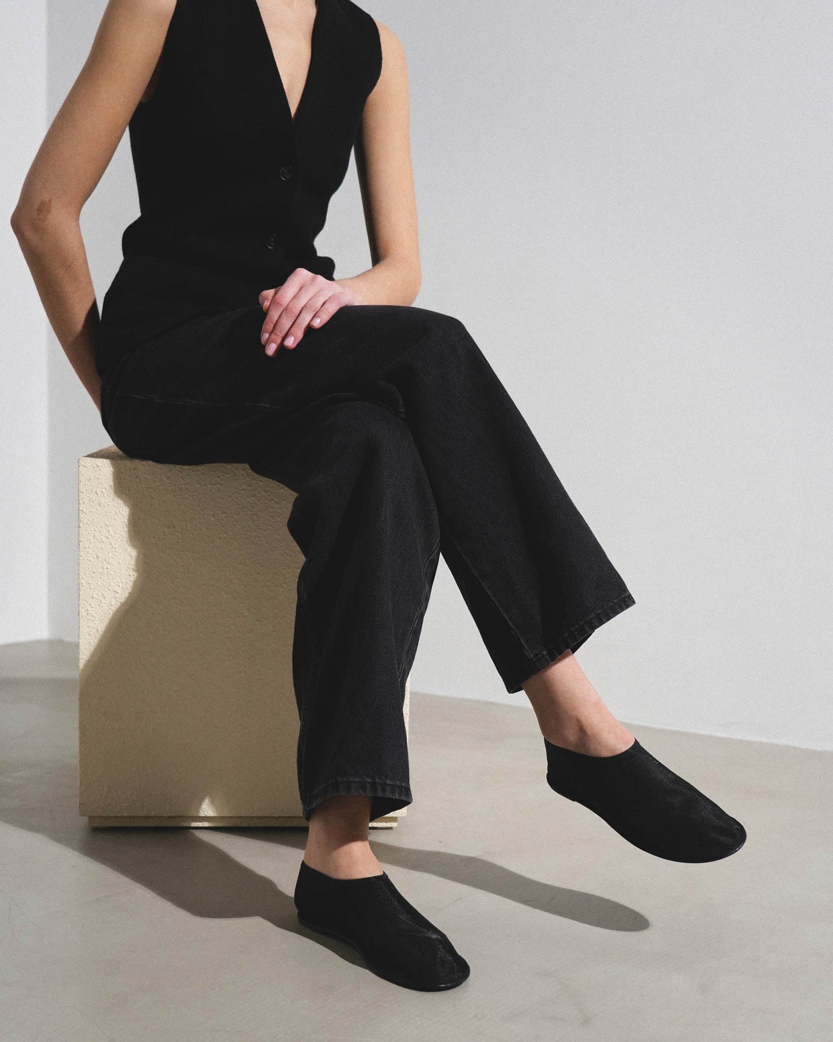 Sock black flats
