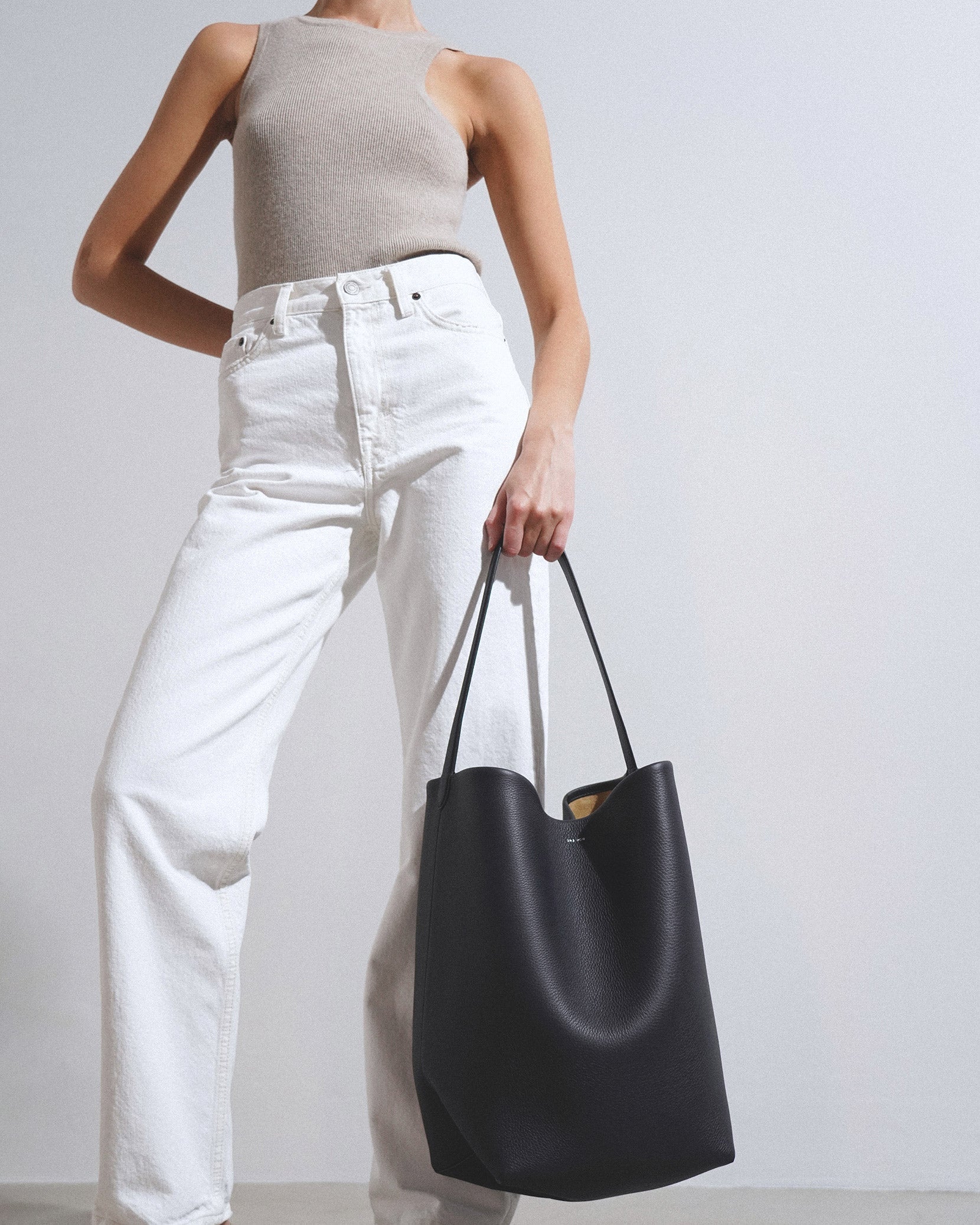 Large N/S dark blue leather tote bag