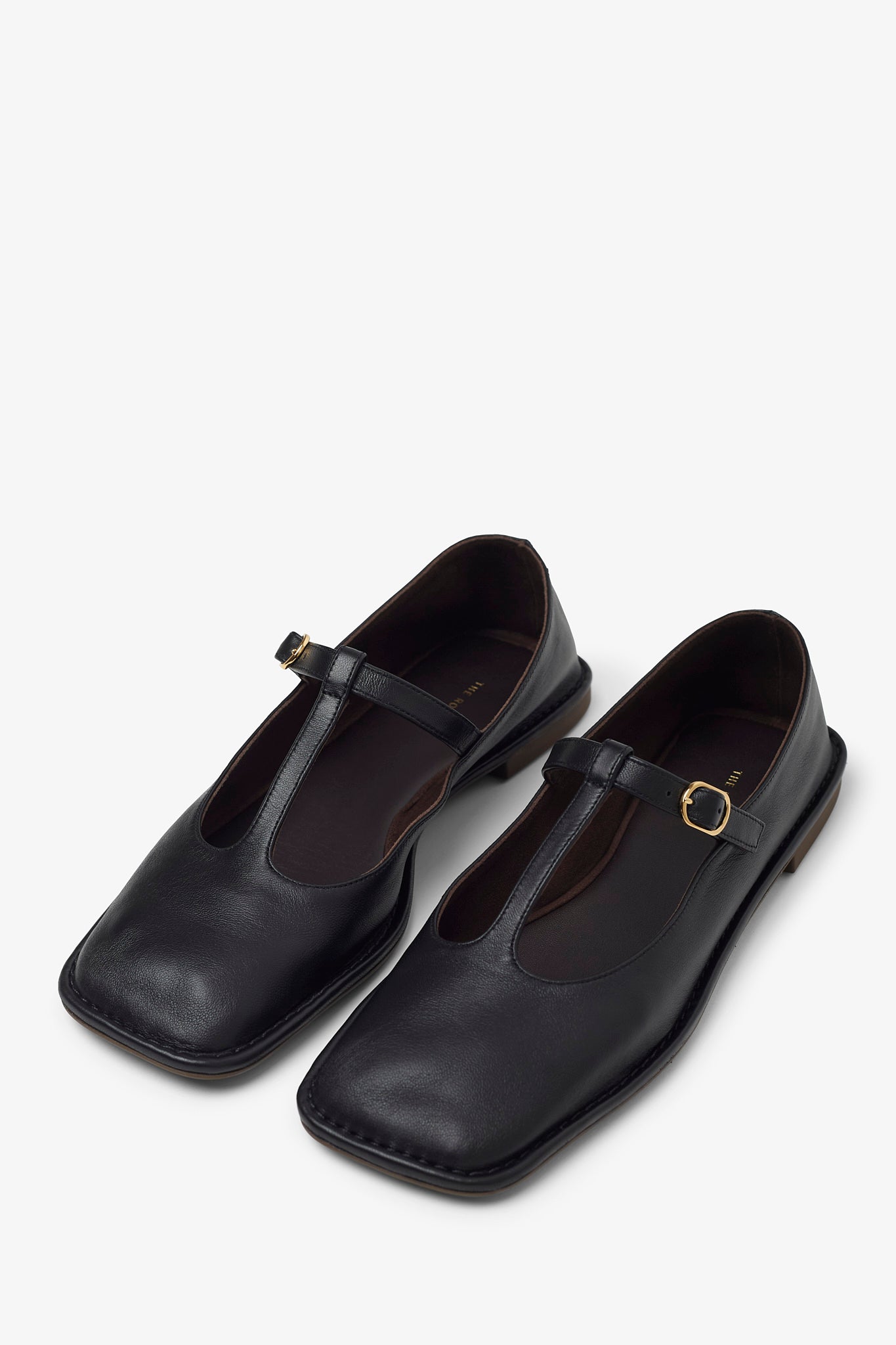 Square T-strap soft black ballerina flats