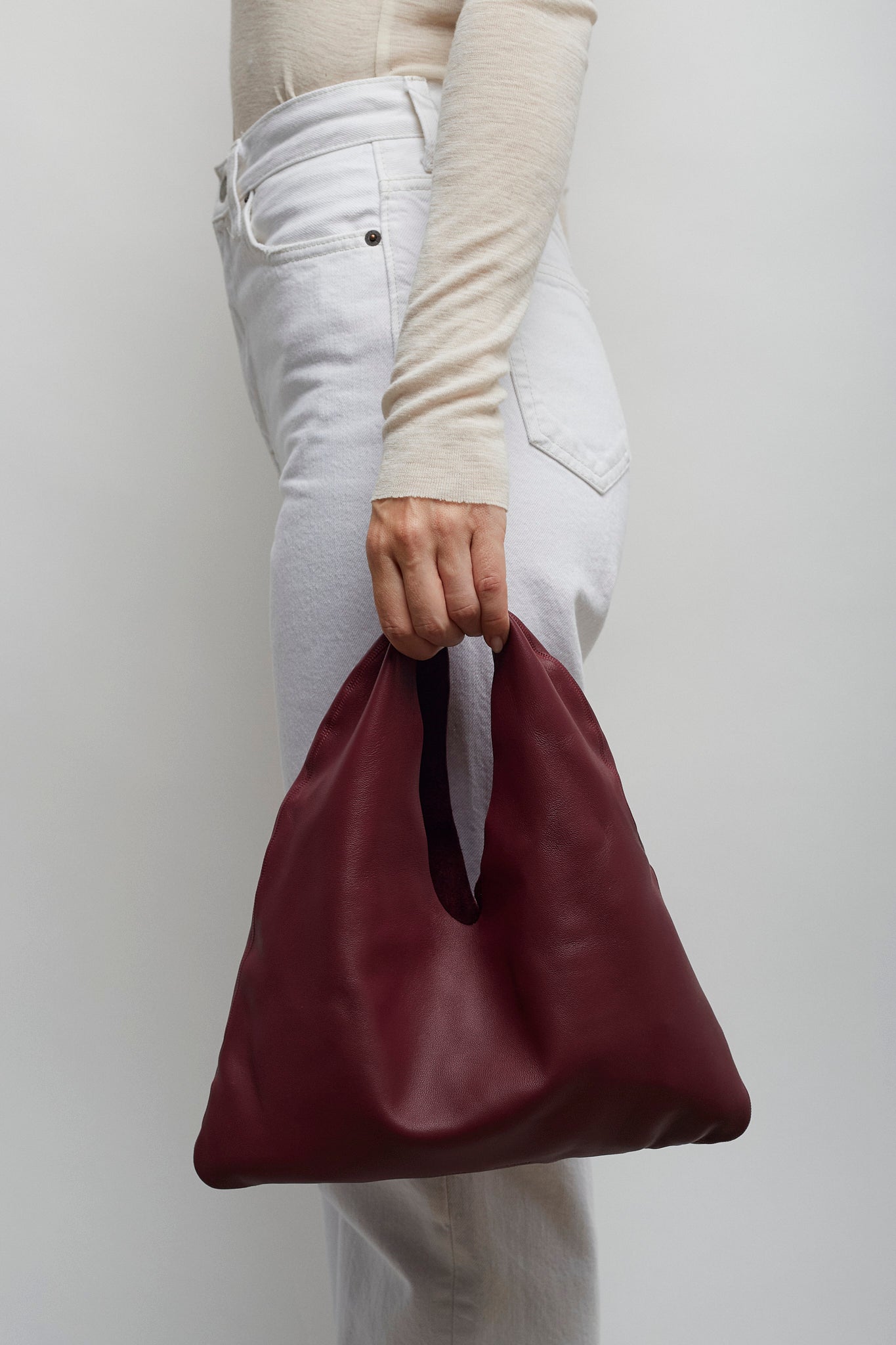 Bindle small burgundy leather bag