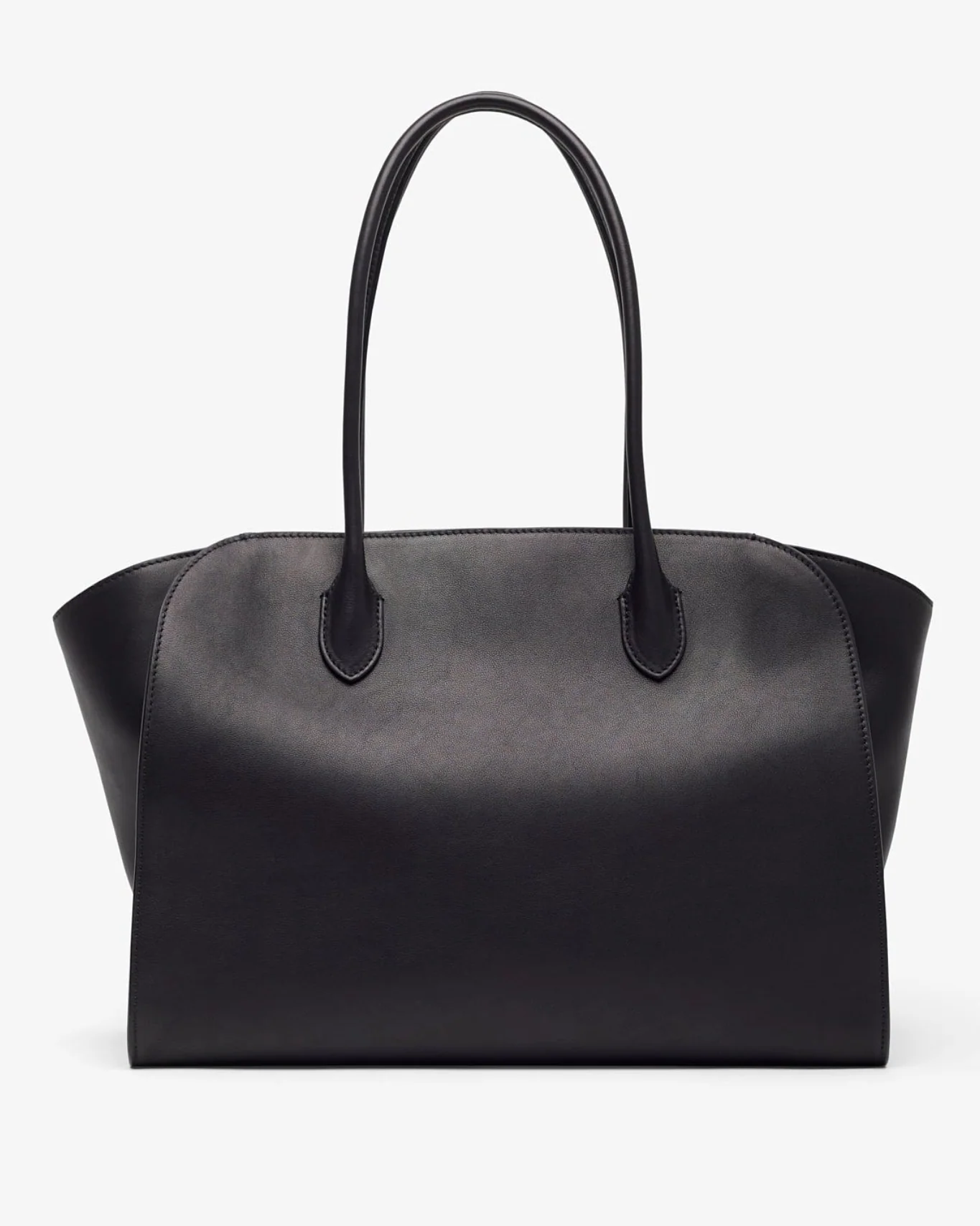 Black leather handbag on a white background