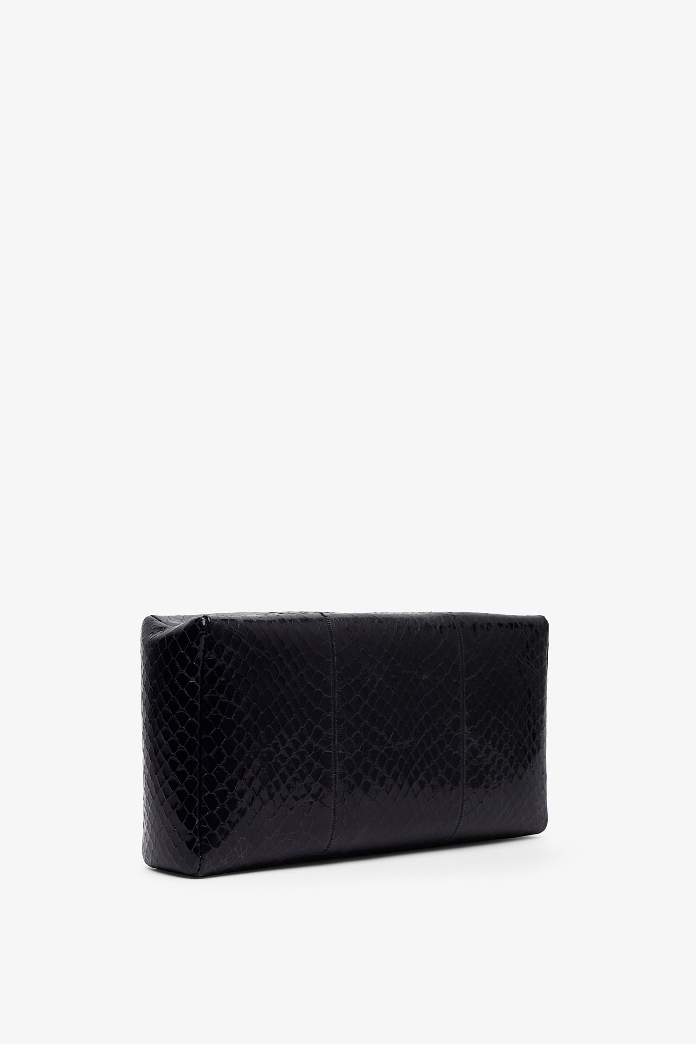 Squared compact black leather clutch