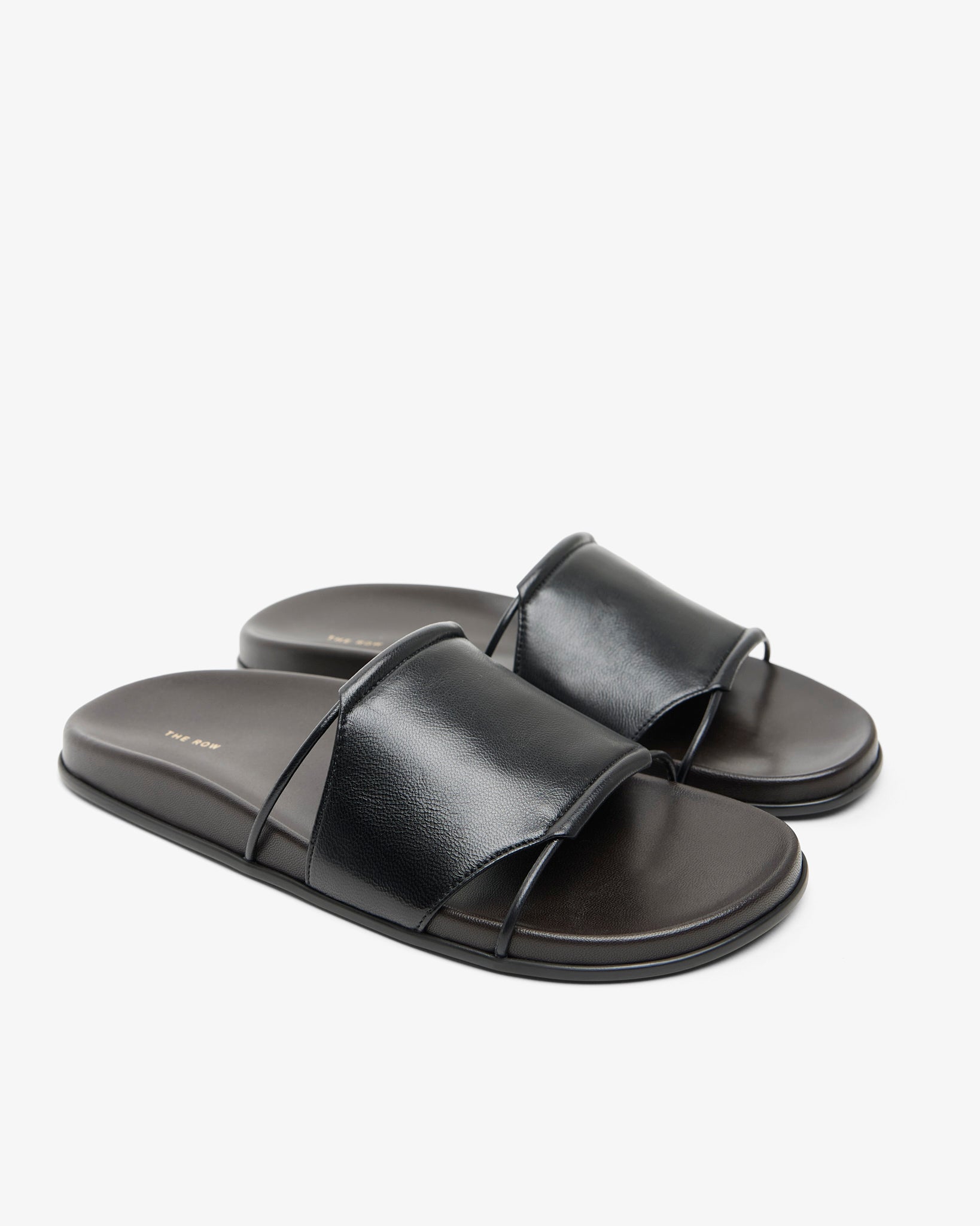 Vivienne black leather slides