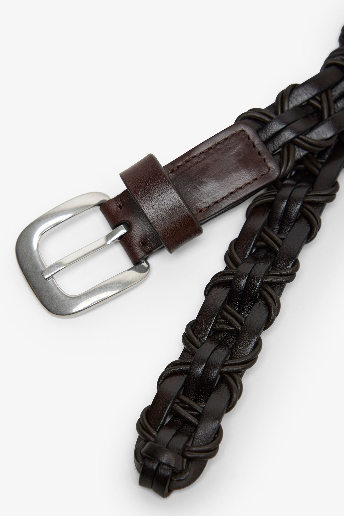 Cord brown silver buckle belt