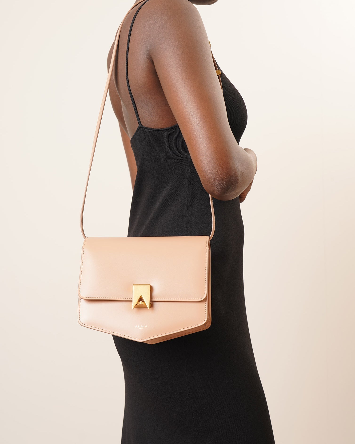 Le Papa beige box calf leather bag