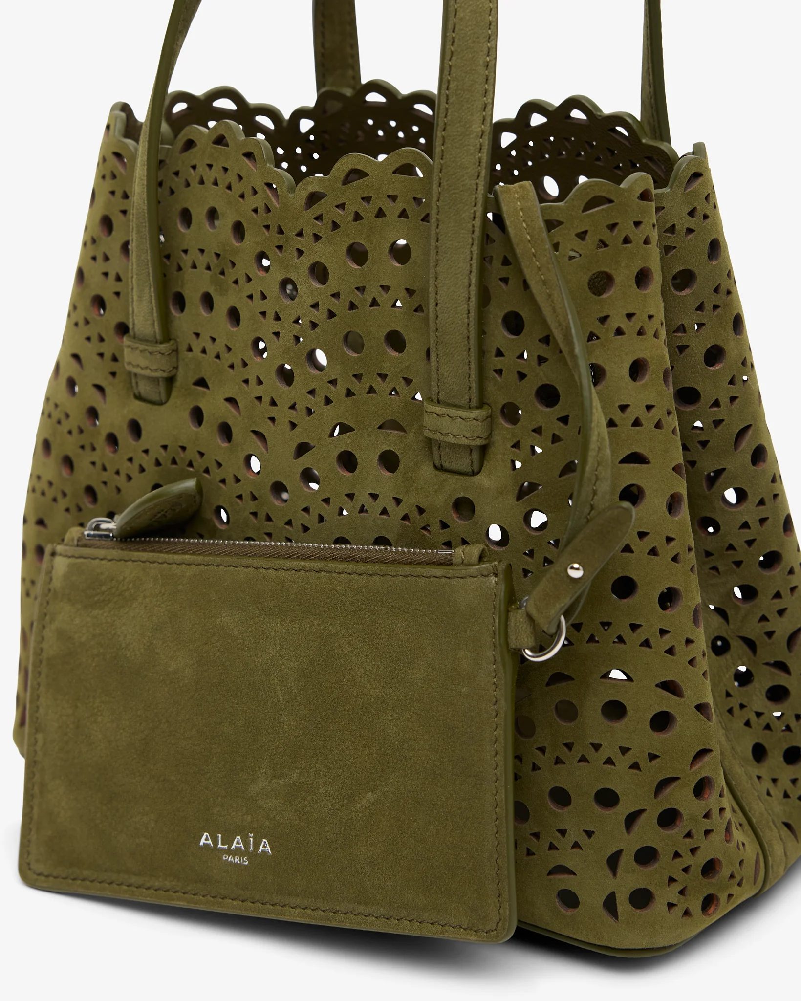 Mina 20 camouflage green suede tote bag