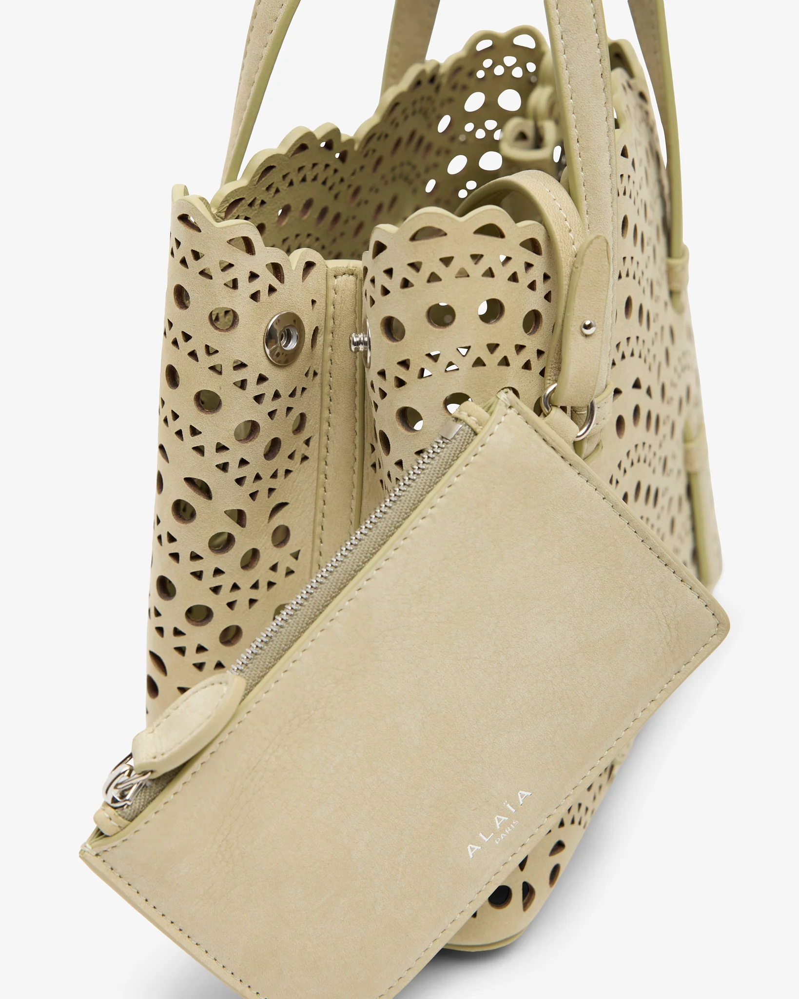 Mina 20 amond green suede tote bag