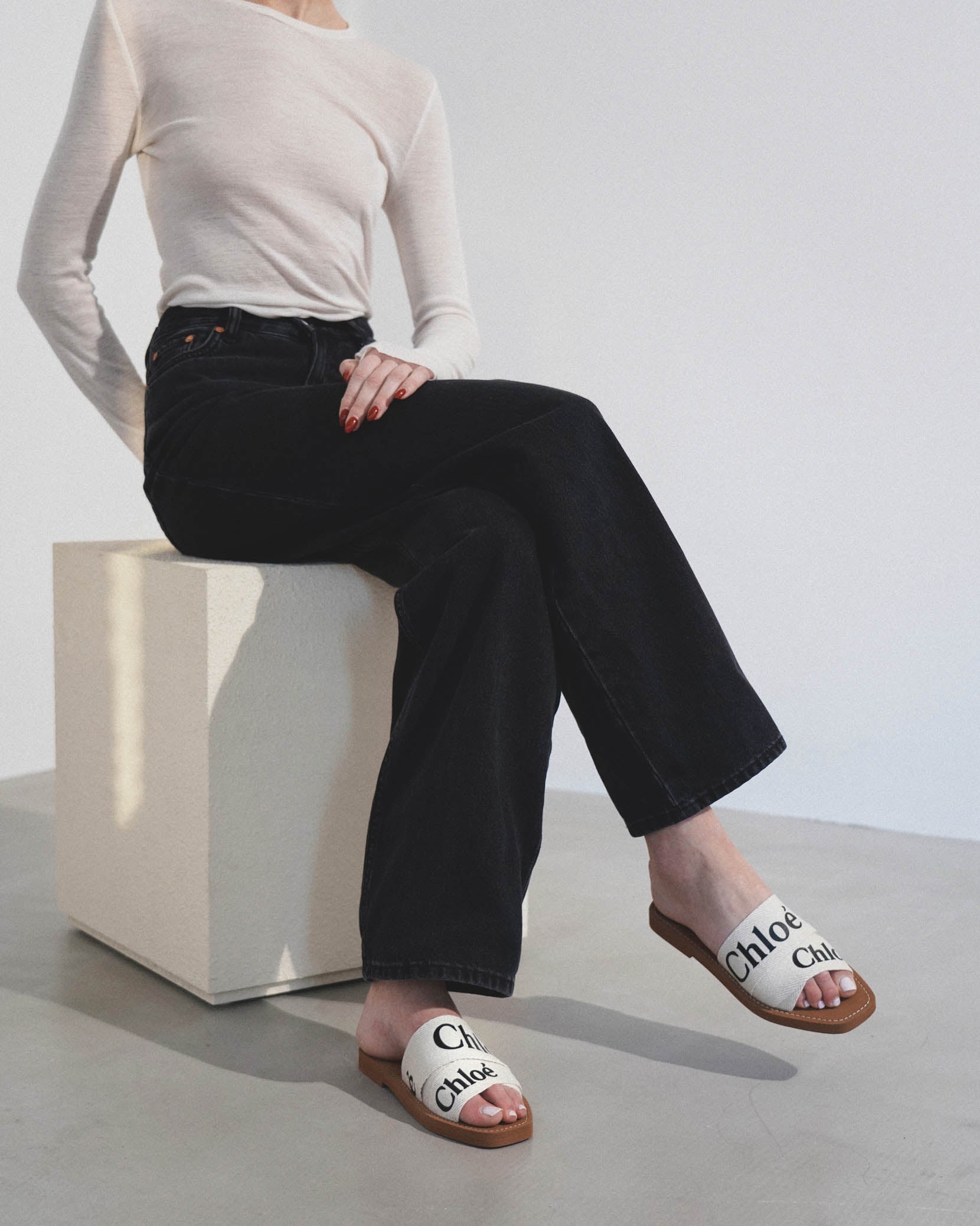 Woody white linen slide sandals