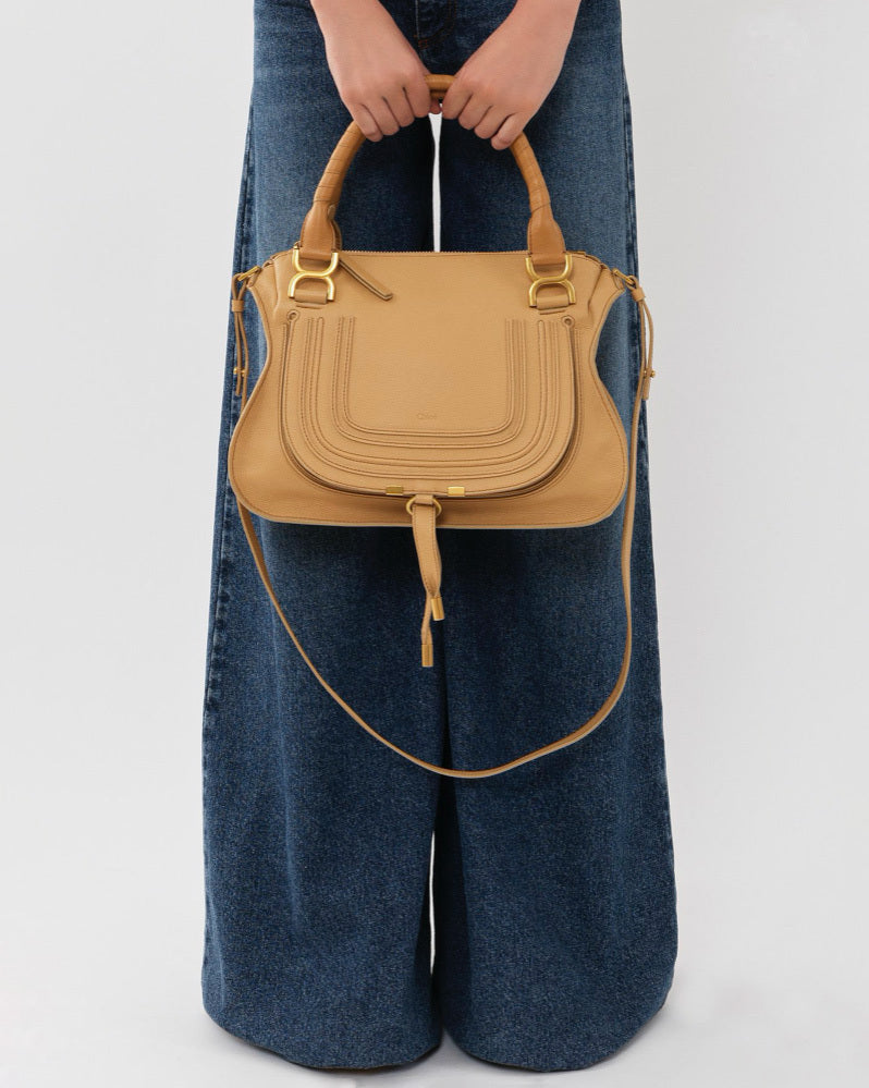 Marcie beige leather double carry bag